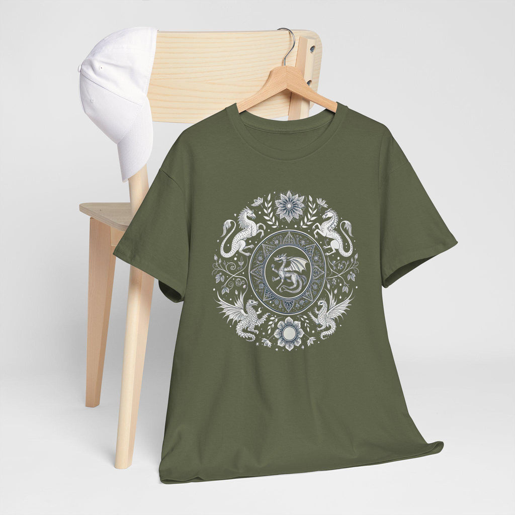 Mythical Creatures Graphic Tee: White Ink Fantasy Shirt