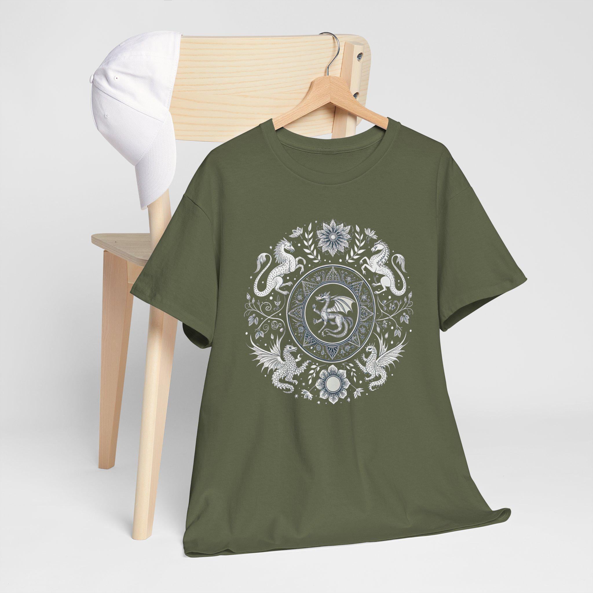 Mythical Creatures Graphic Tee: White Ink Fantasy Shirt