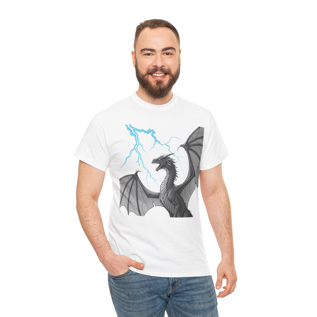 Dragon Lightning Graphic Tee: Hand-Drawn Fantasy Art, Unisex T-Shirt
