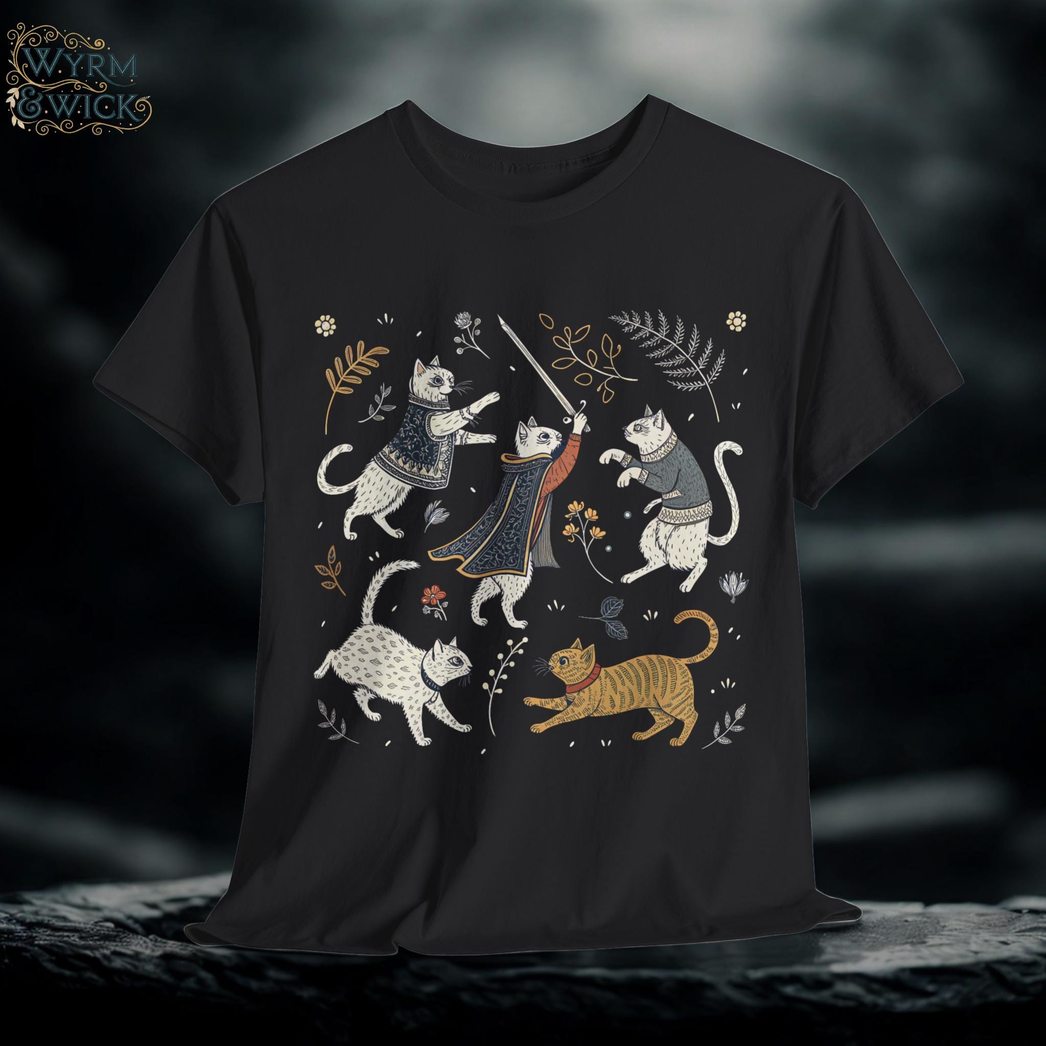 Medieval Cats Graphic Tee: Fantasy Renaissance T-Shirt