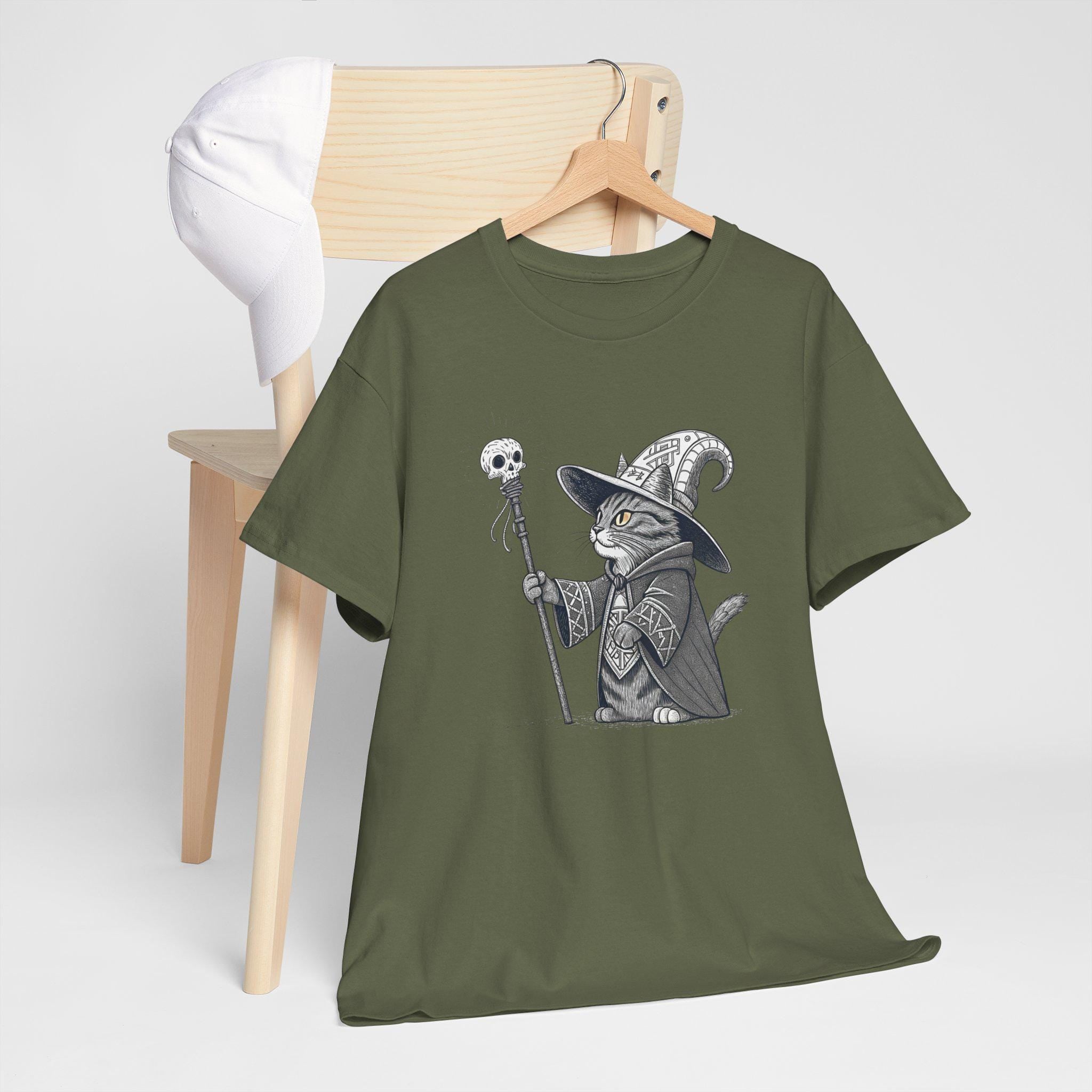 Necromancer Kitten Graphic Tee: Gothic Fantasy Cat Shirt