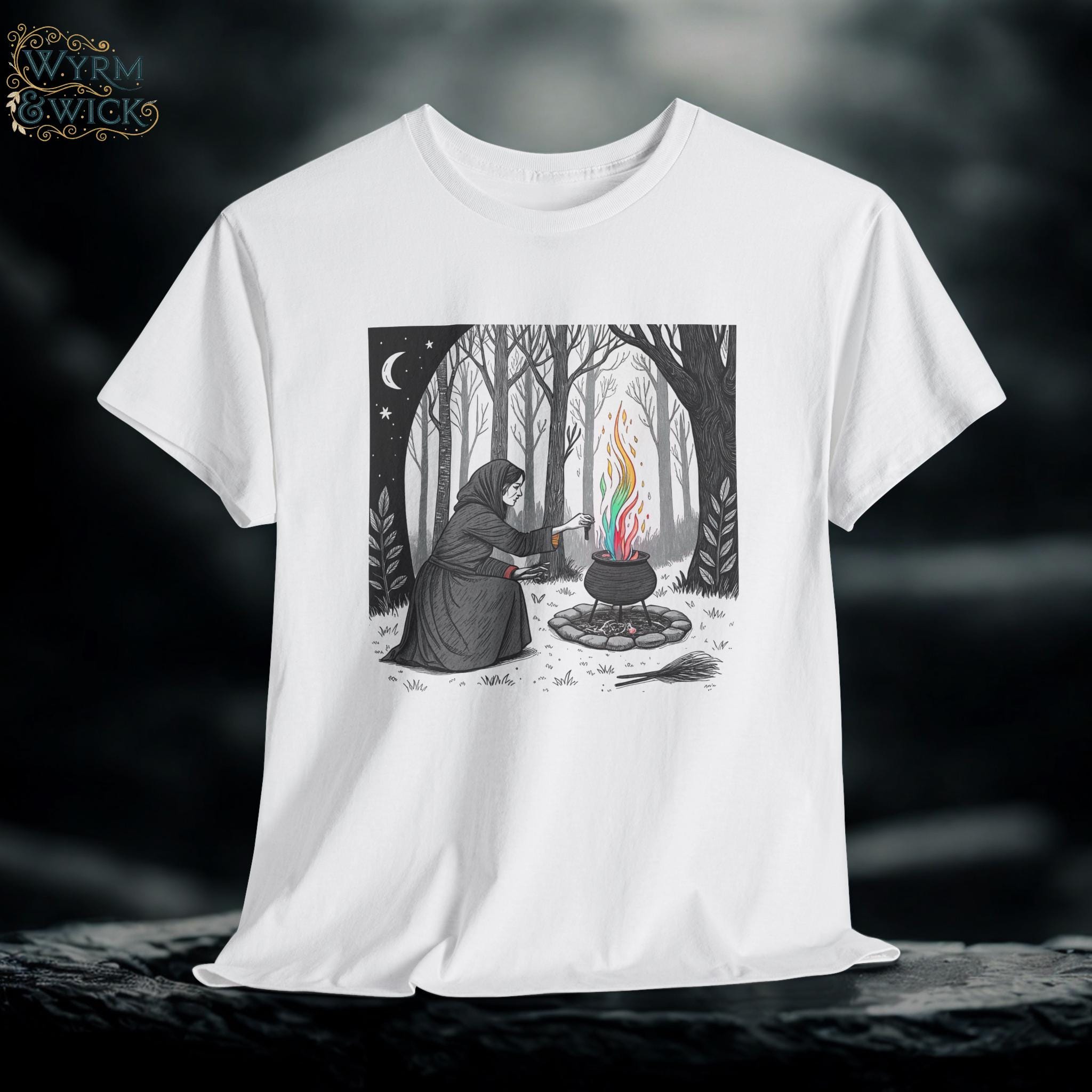 Witch Forest Graphic Tee: Fantasy Nature, Pagan Rituals