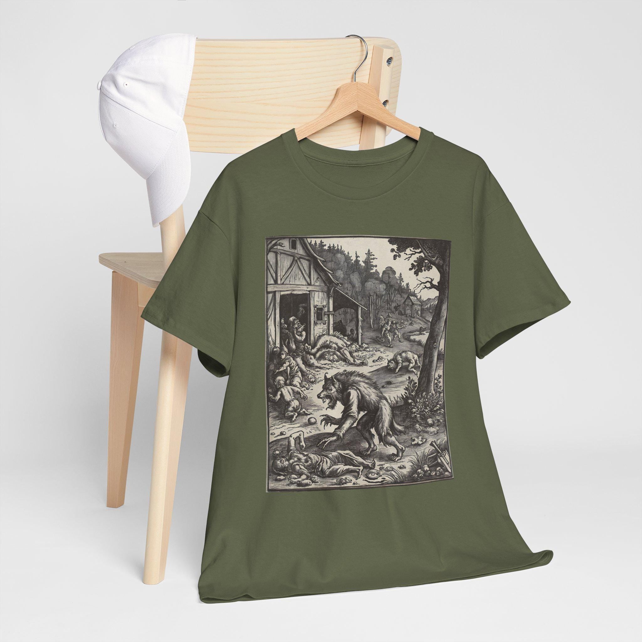 Werewolf Attack Graphic Tee, Medieval Fantasy, Unisex Cotton Shirt