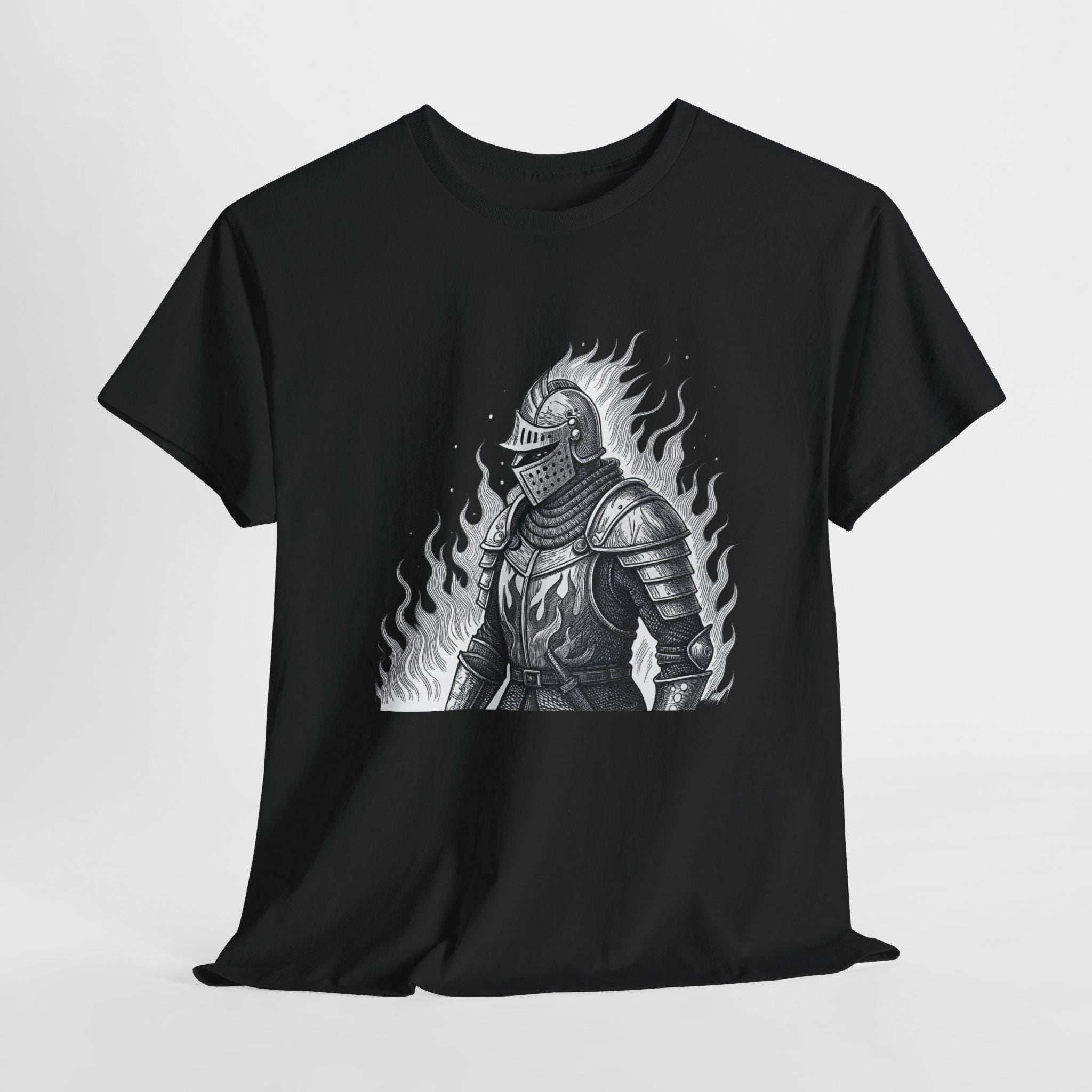 Flaming Knight Graphic Tee: Medieval Fantasy Unisex T-Shirt