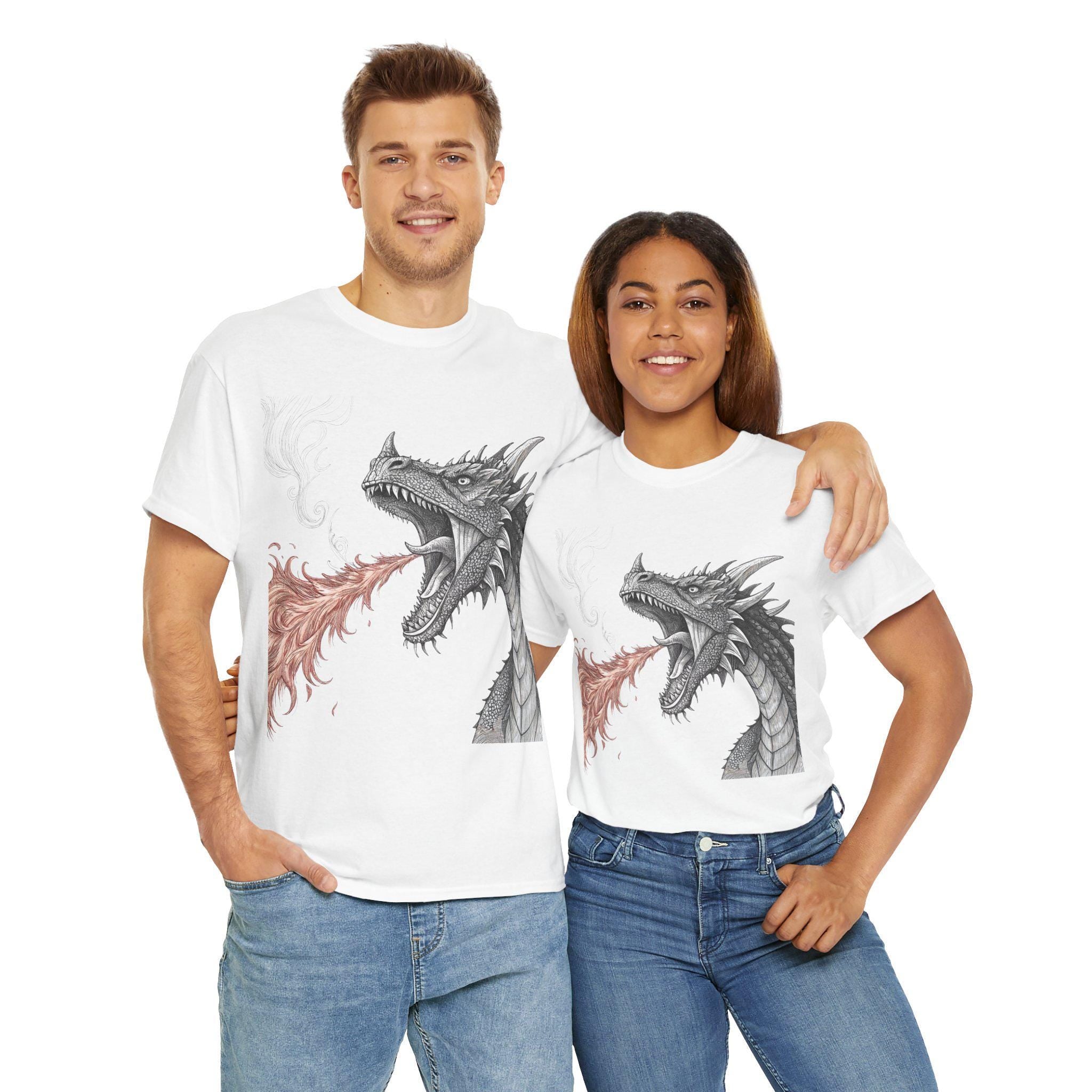 Vintage Dragon Graphic Shirt: Hand-Drawn Fantasy Art