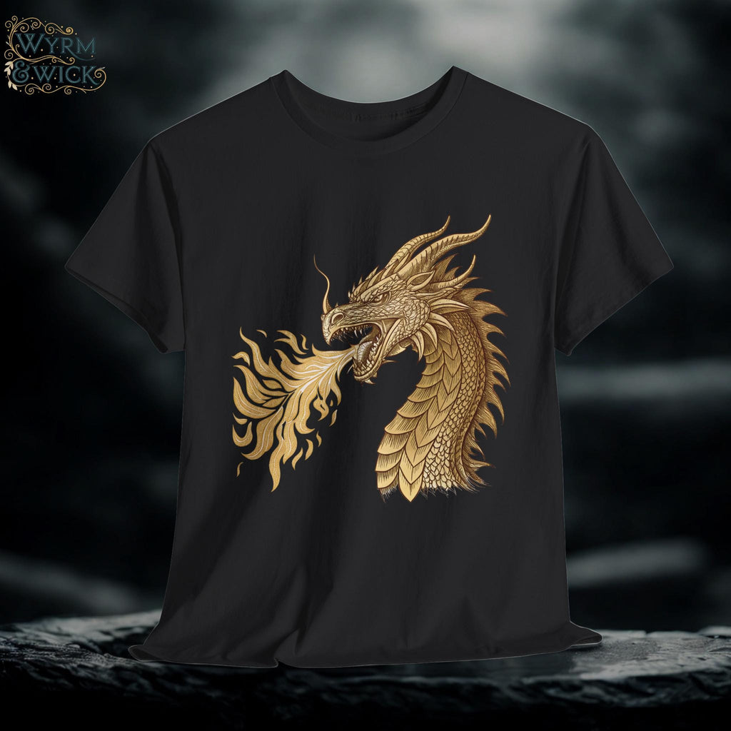 Golden Dragon Head Graphic Tee: Medieval Gothic Fantasy Shirt