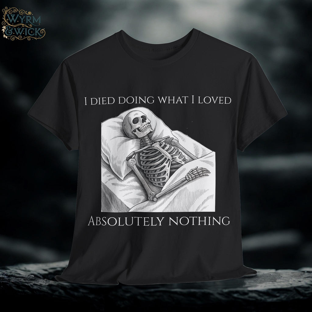 Funny Gothic Skeleton Graphic T-Shirt: Dark Humor Novelty Tee