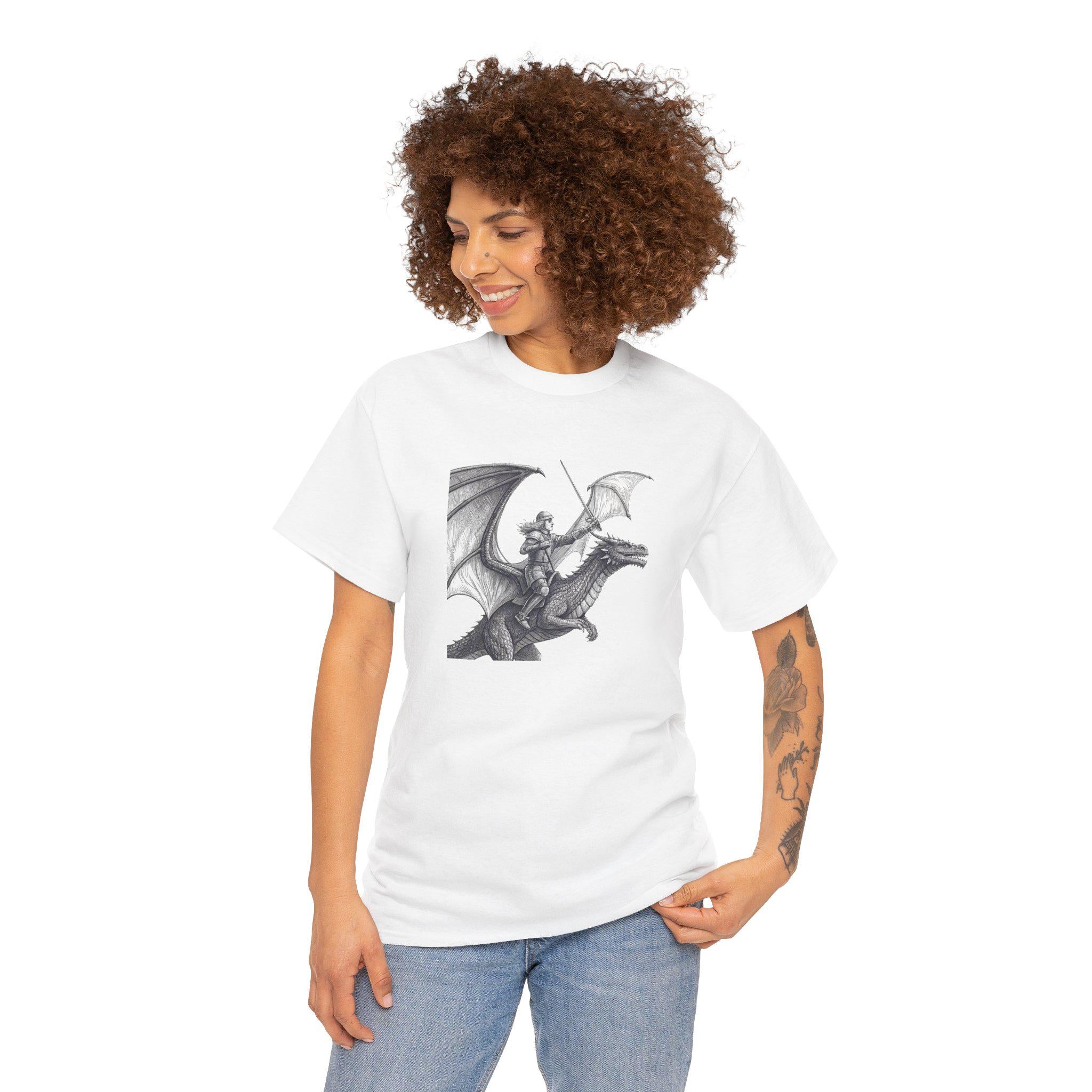 Dragonrider Graphic Tee: Mythical Fantasy Rider Cotton Shirt