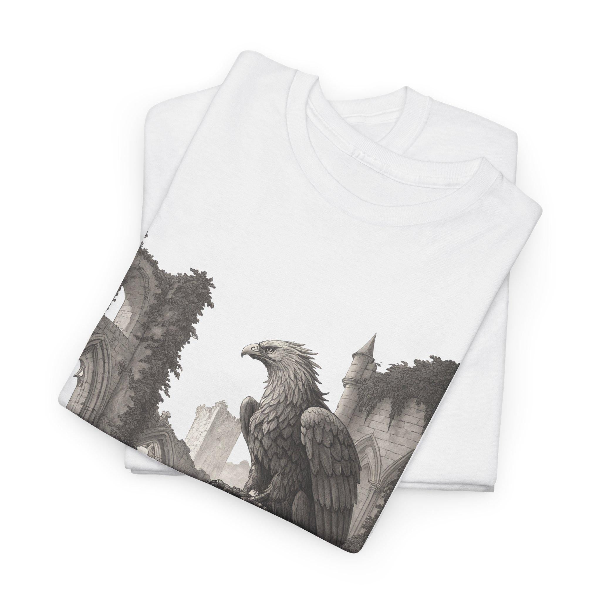 Griffin Gothic Ruins Tee: Medieval Fantasy Graphic Unisex Shirt