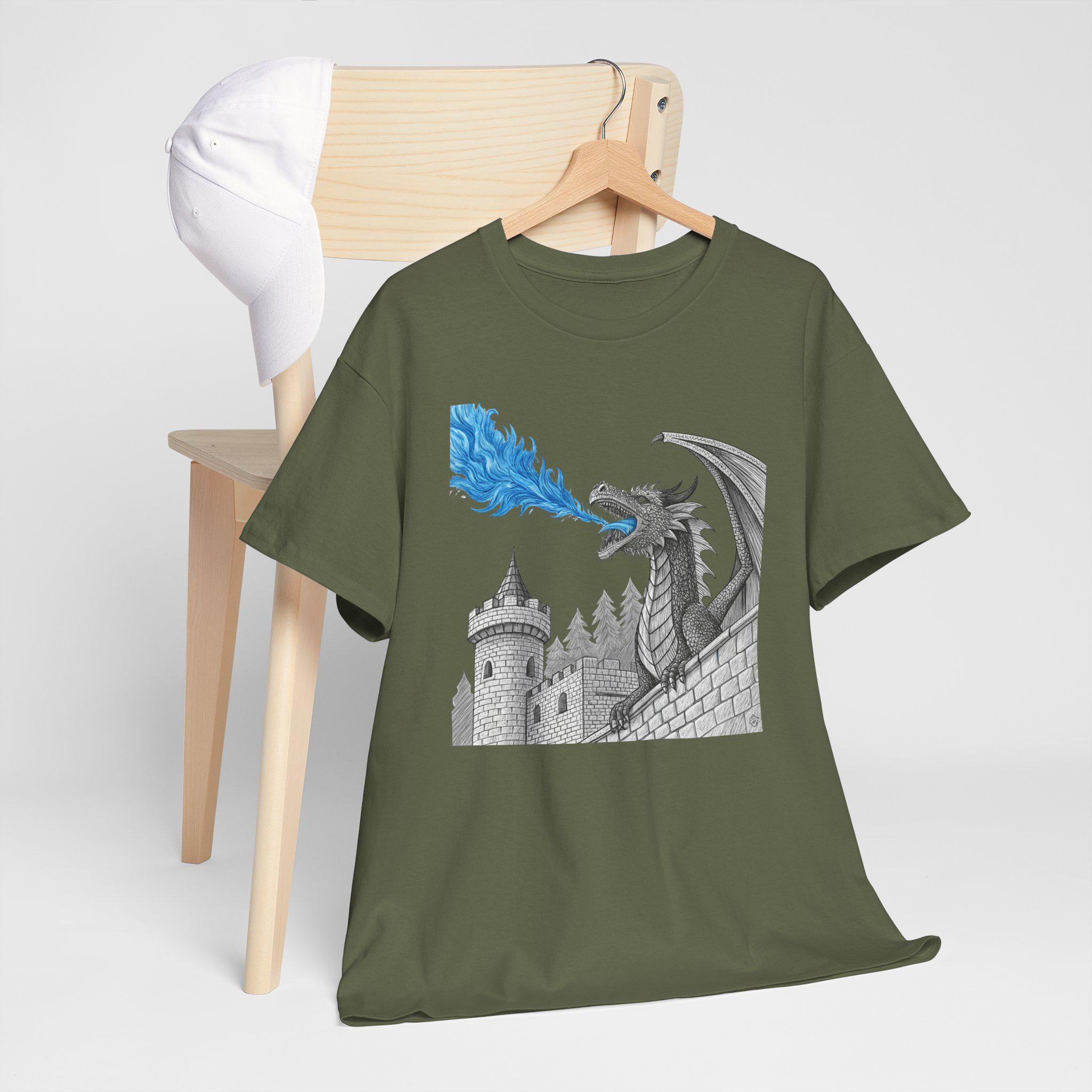 Blue Flame Dragon T-Shirt: Medieval Fantasy Graphic Tee
