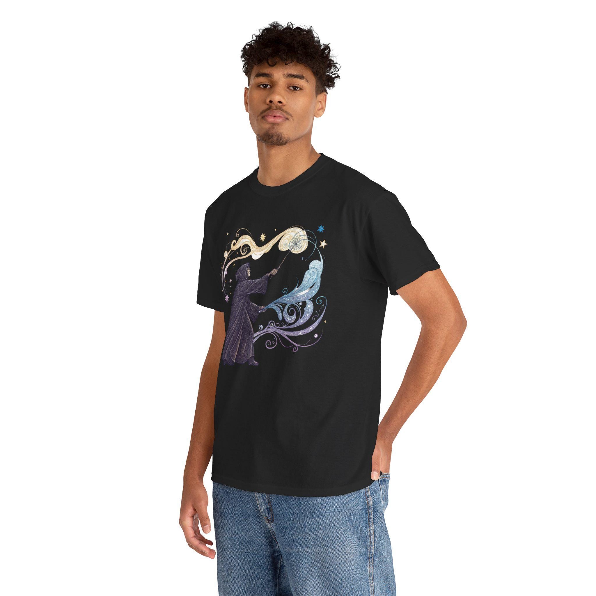 Cloaked Spellweaver T-Shirt: Hand-Drawn Fantasy Graphic Tee
