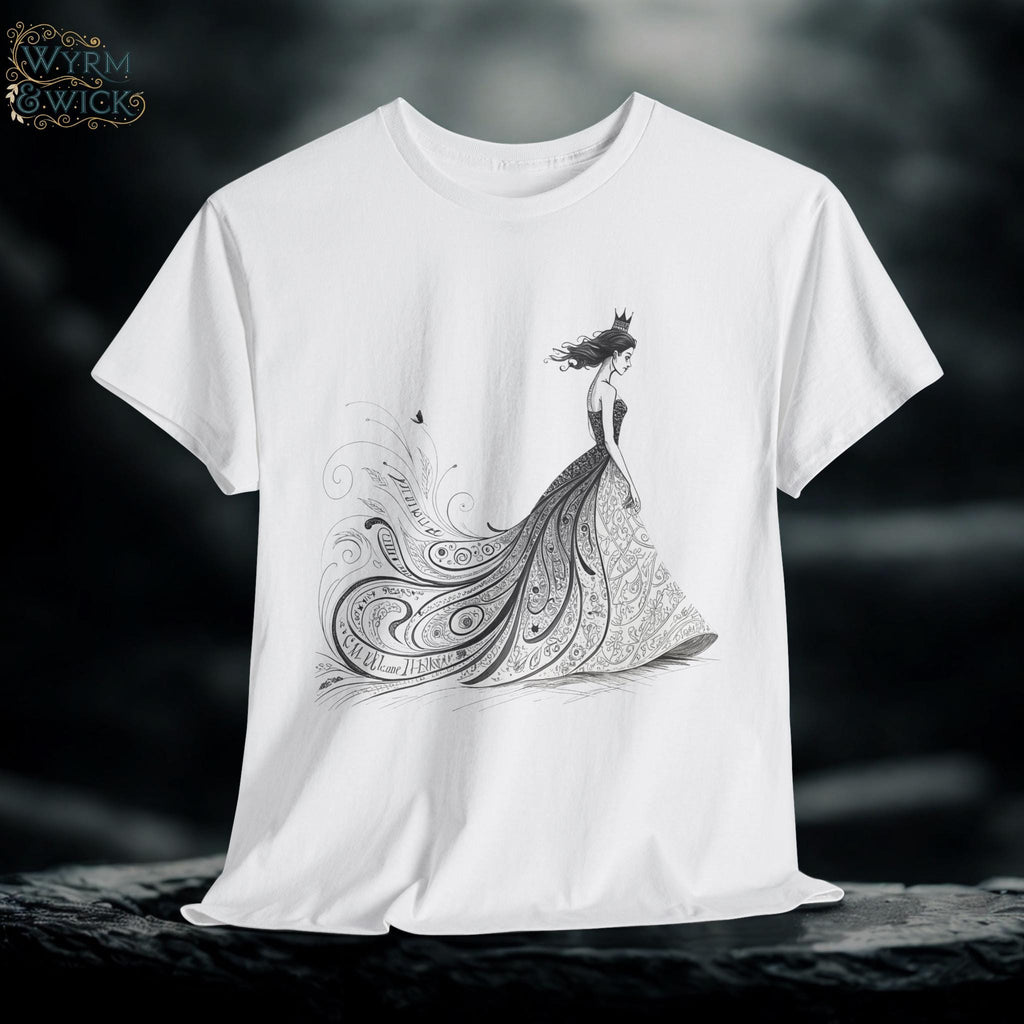 Calligraphy Queen Medieval Fantasy Graphic Tee, Castlecore Artistic Hand Drawn Shirt, Unisex Cotton Top