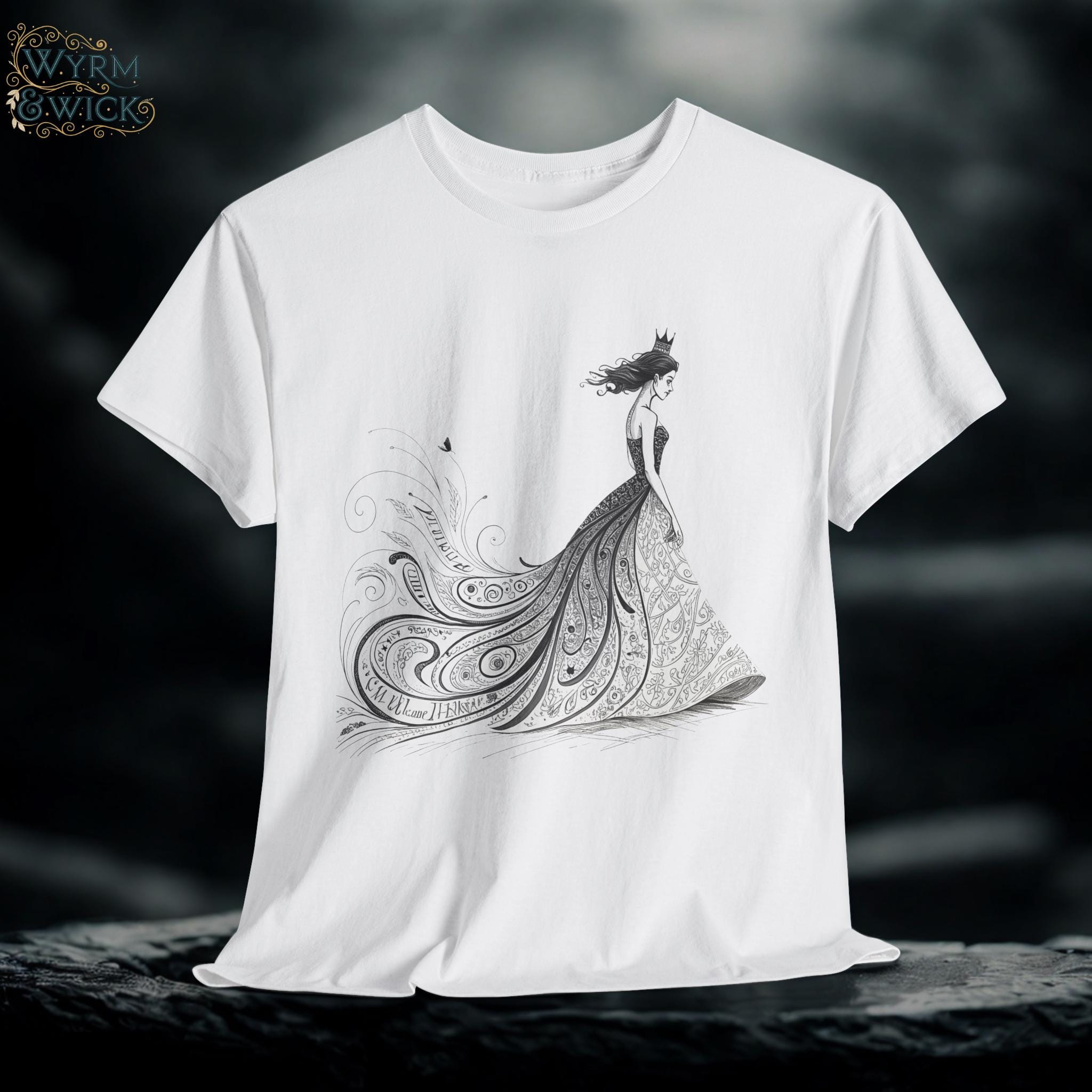Calligraphy Queen Medieval Fantasy Graphic Tee, Castlecore Artistic Hand Drawn Shirt, Unisex Cotton Top