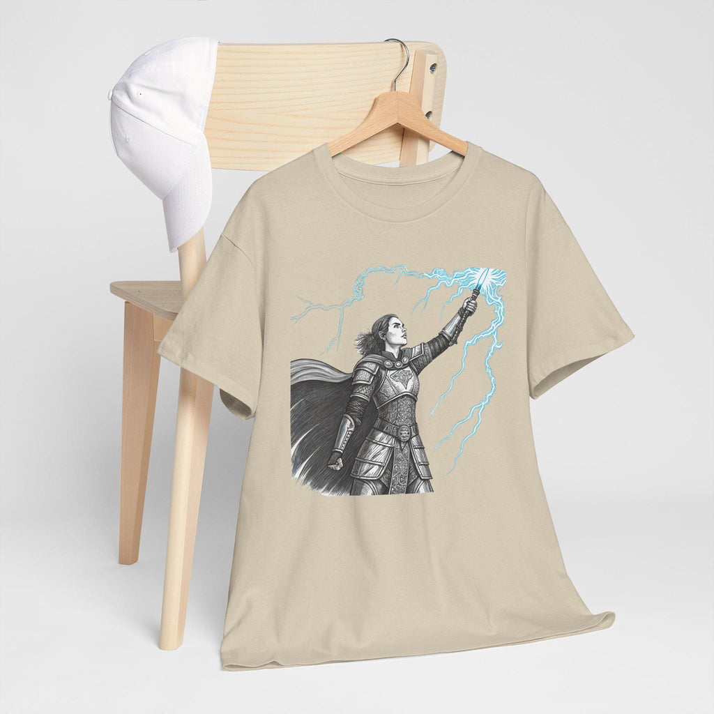 Electric Knight Mage Unisex Tee: Hand-Drawn Medieval Fantasy Graphic