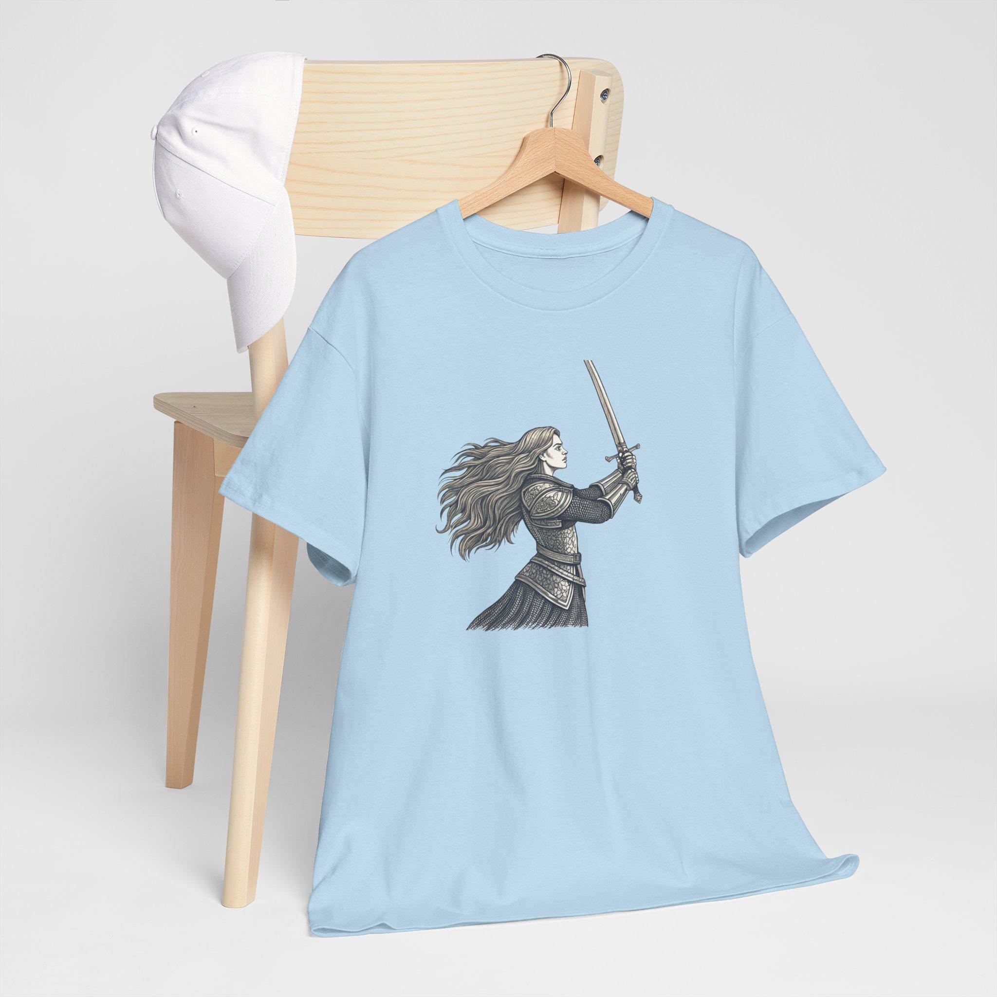 Female Knight Graphic Tee: Medieval Sword Art, Cotton Warrior T-Shirt