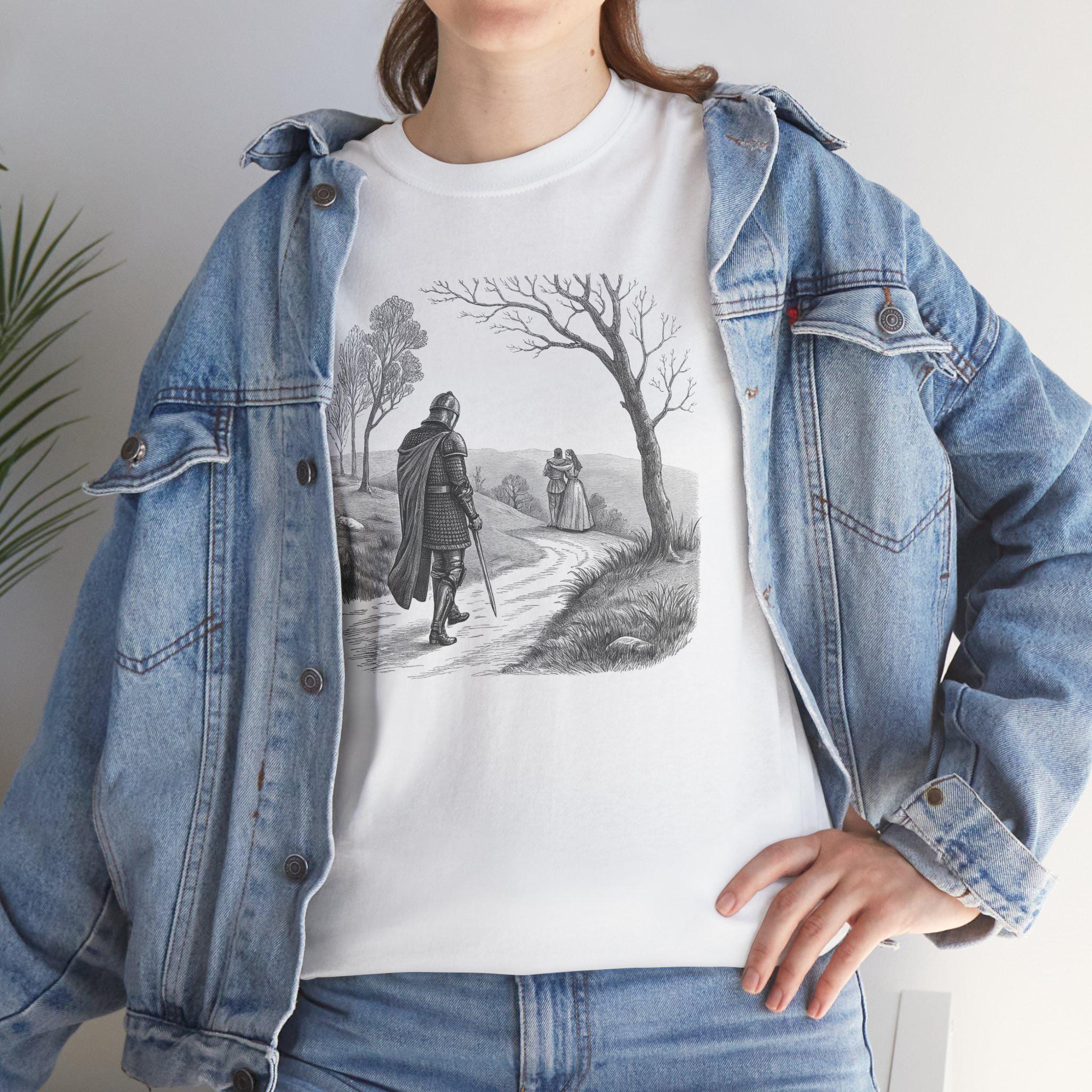 No Maidens Medieval Tee: Funny Hand-Drawn Graphic, Renaissance Knight