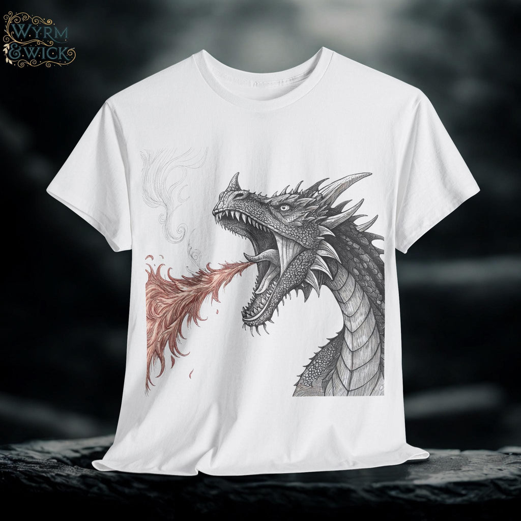 Vintage Dragon Graphic Shirt: Hand-Drawn Fantasy Art