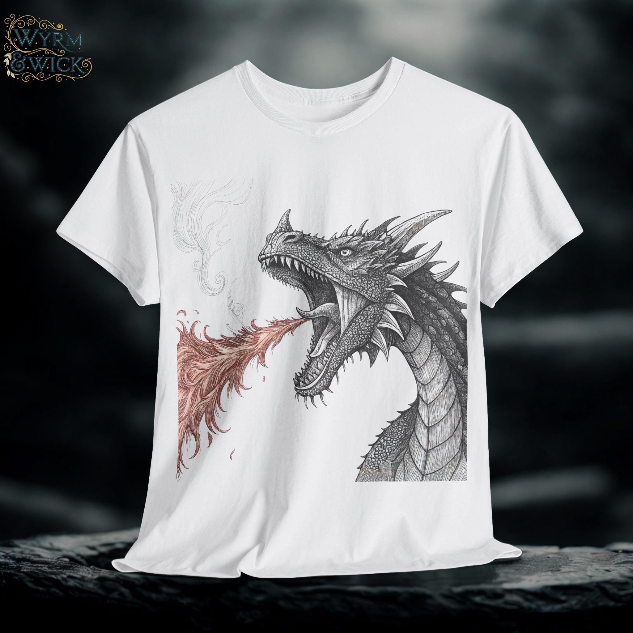 Vintage Dragon Graphic Shirt: Hand-Drawn Fantasy Art