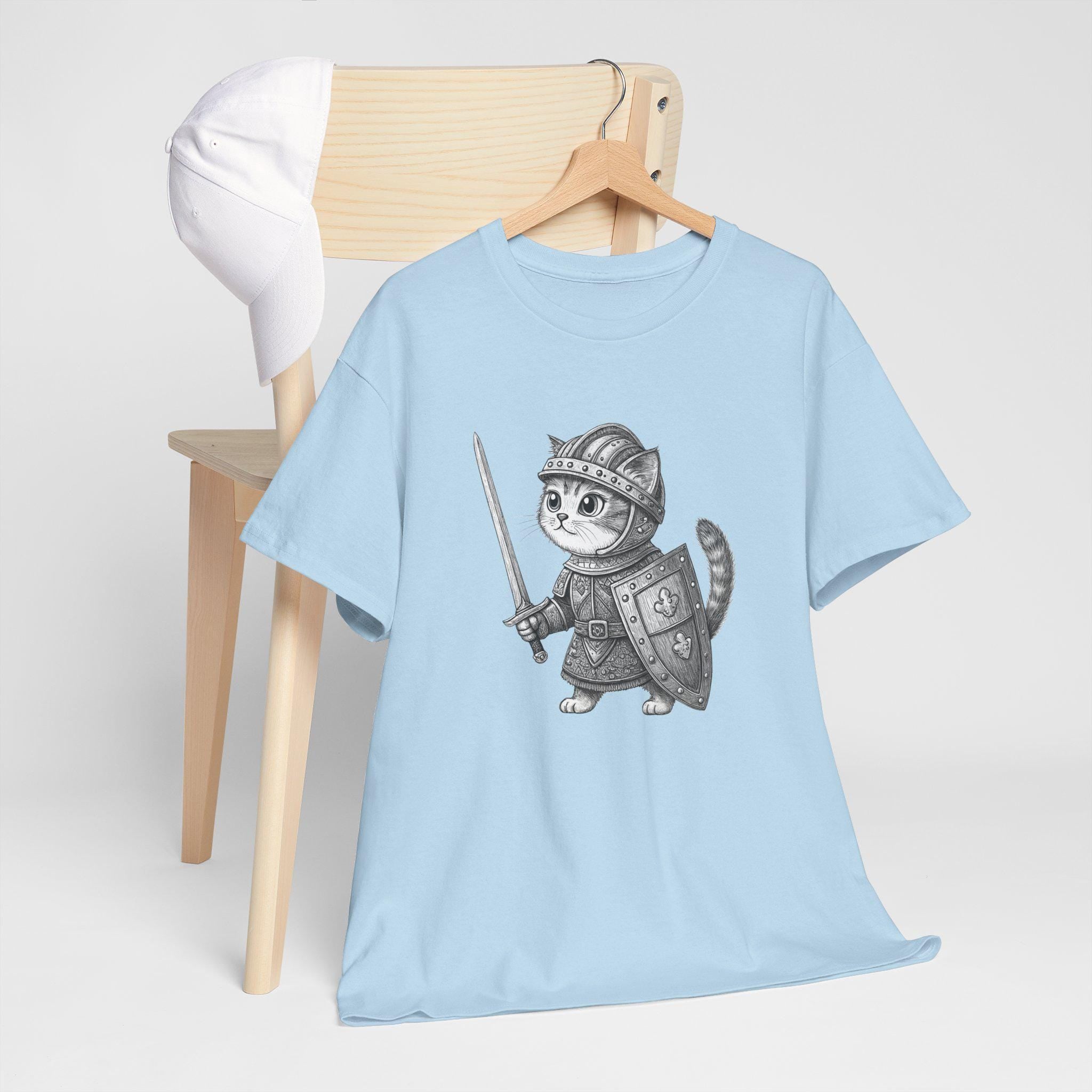 Armored Cat T-Shirt: Medieval Kitten Fantasy Graphic Tee