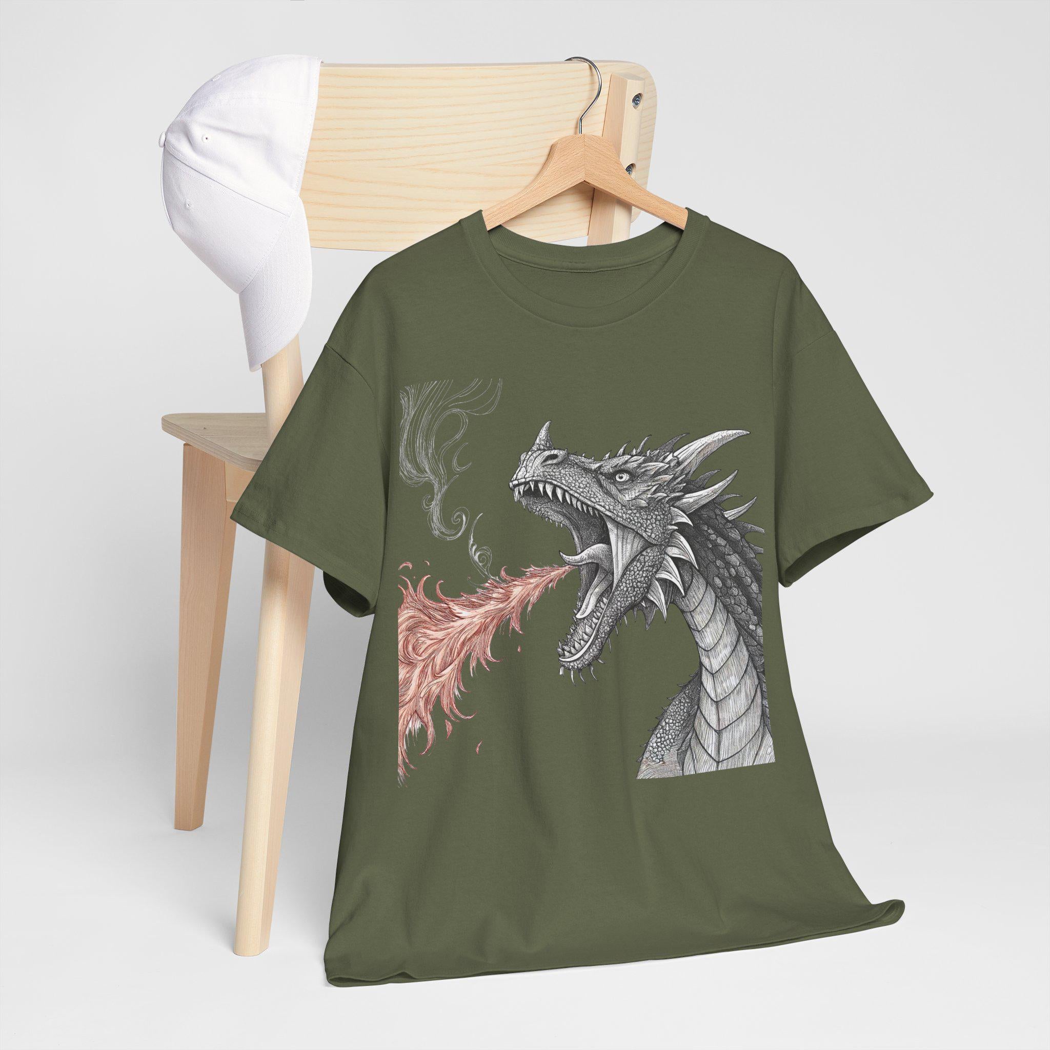 Vintage Dragon Graphic Shirt: Hand-Drawn Fantasy Art