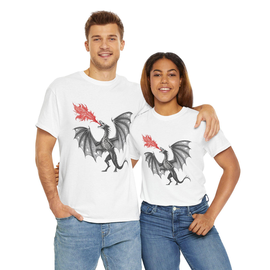 Skeleton Dragon Graphic Tee: Gothic Fantasy Cotton Shirt