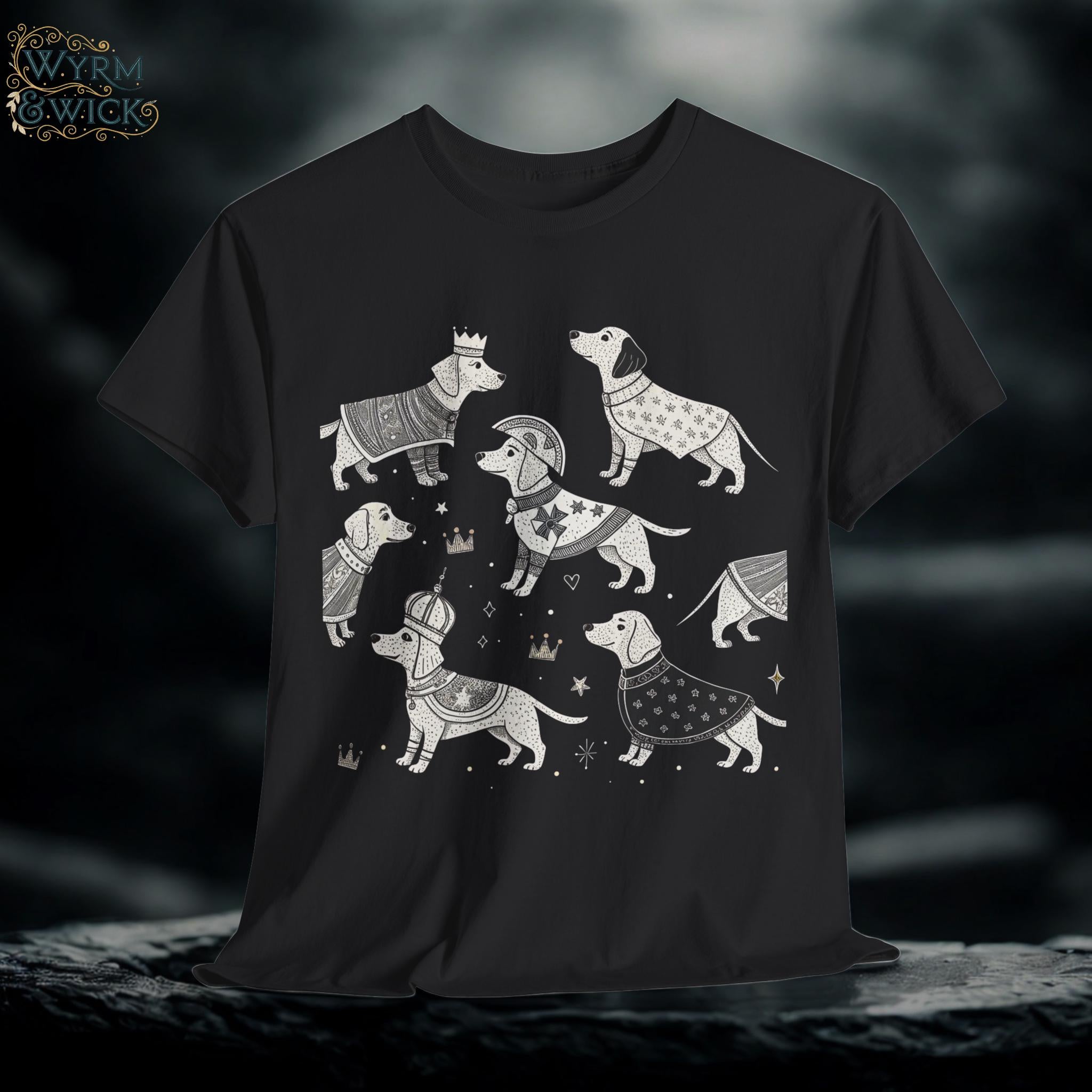 Medieval Dogs Graphic Tee: Renaissance Faire White Ink T-Shirt