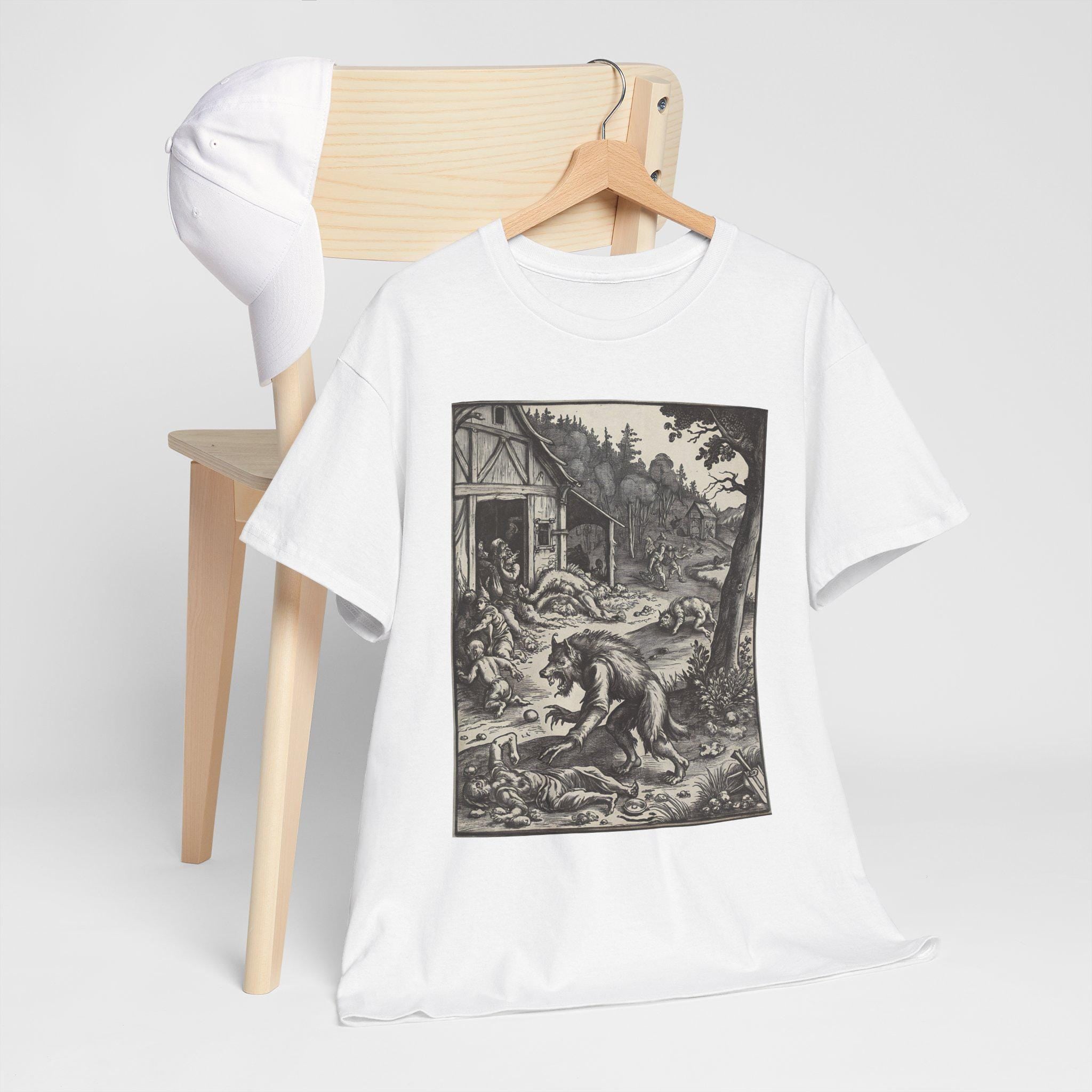 Werewolf Attack Graphic Tee, Medieval Fantasy, Unisex Cotton Shirt