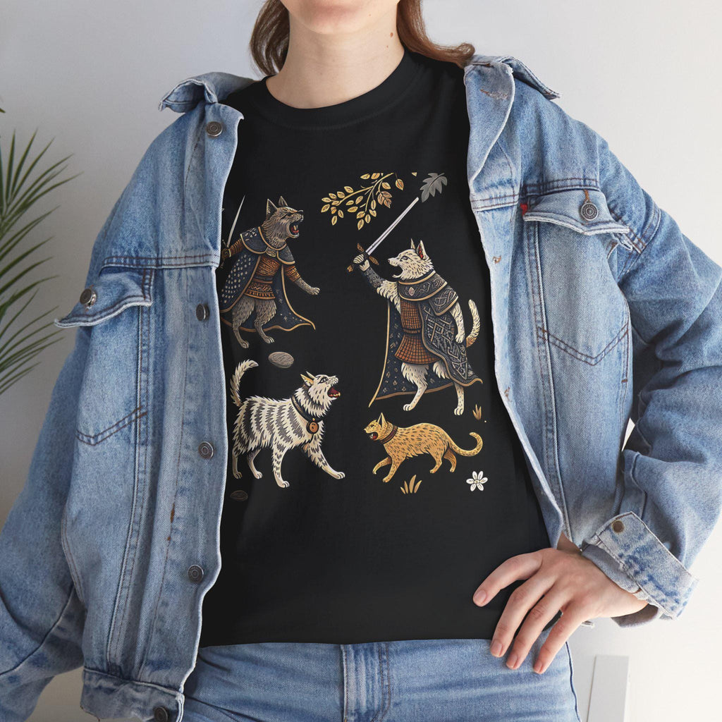 Medieval Cats and Dogs Graphic Tee: Castlecore Gothic Fantasy Shirt