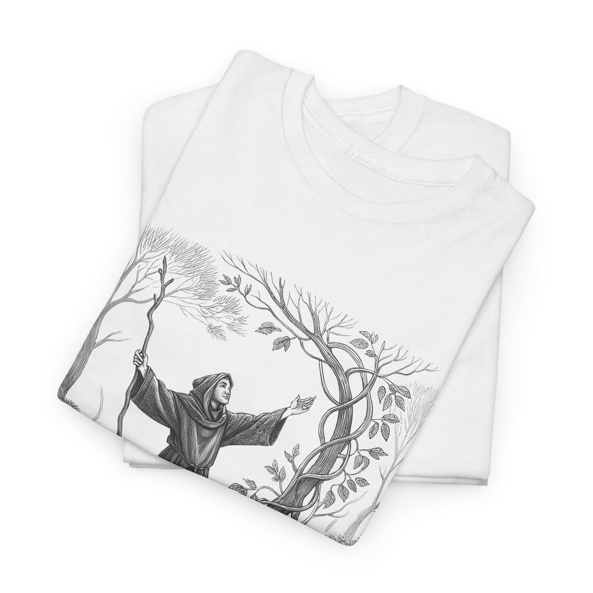 Druid Summoning Vines Graphic Tee - Fantasy Nature Lover Cotton Shirt
