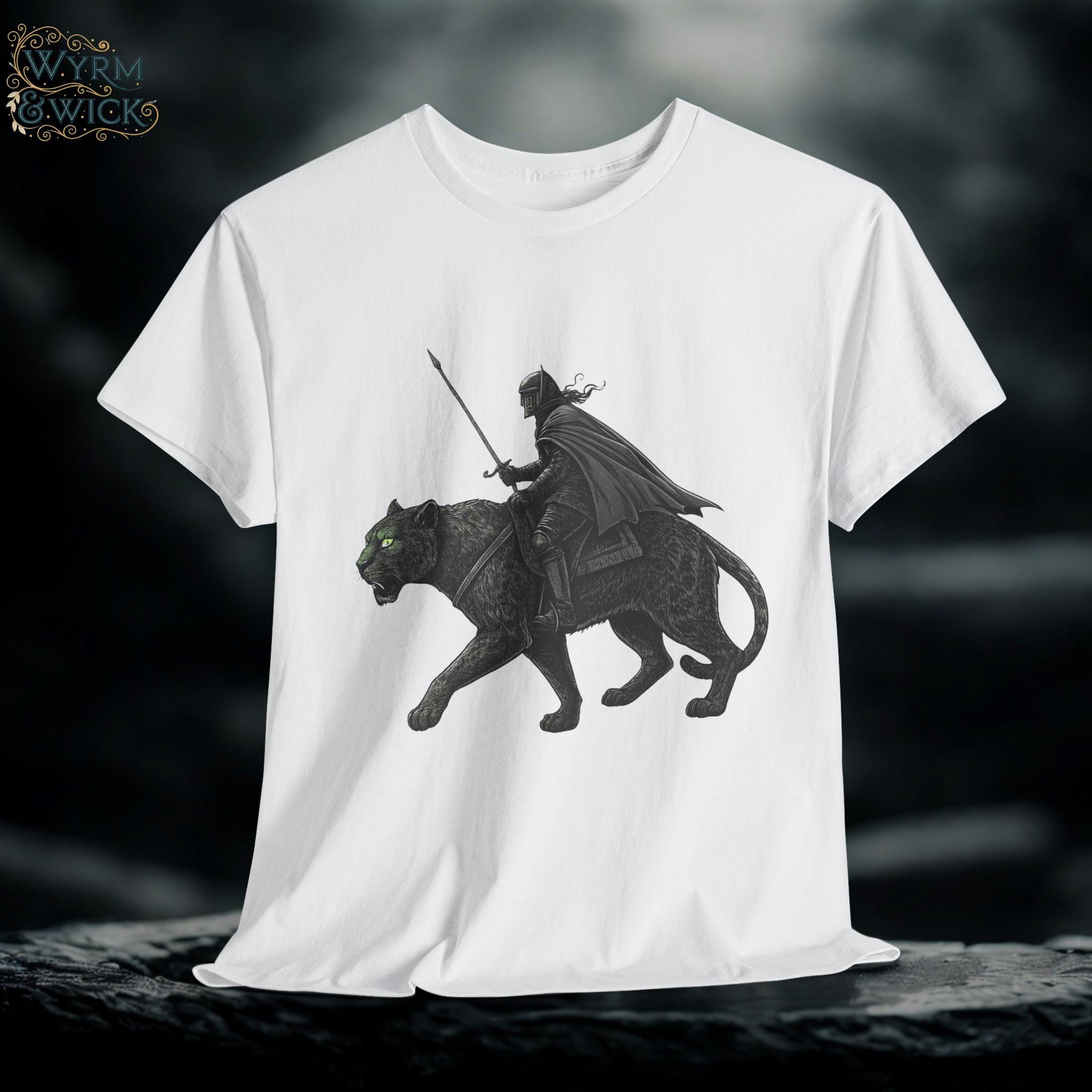 Black Panther Knight T-Shirt: Hand-Drawn Medieval Fantasy Graphic Tee