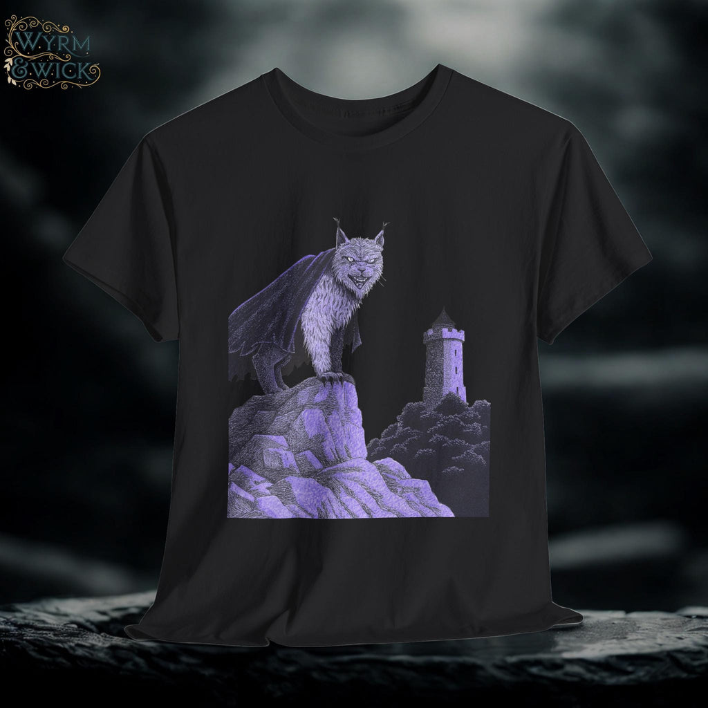 Medieval Castlecore Cat Graphic Tee, Monochromatic Fantasy T-Shirt