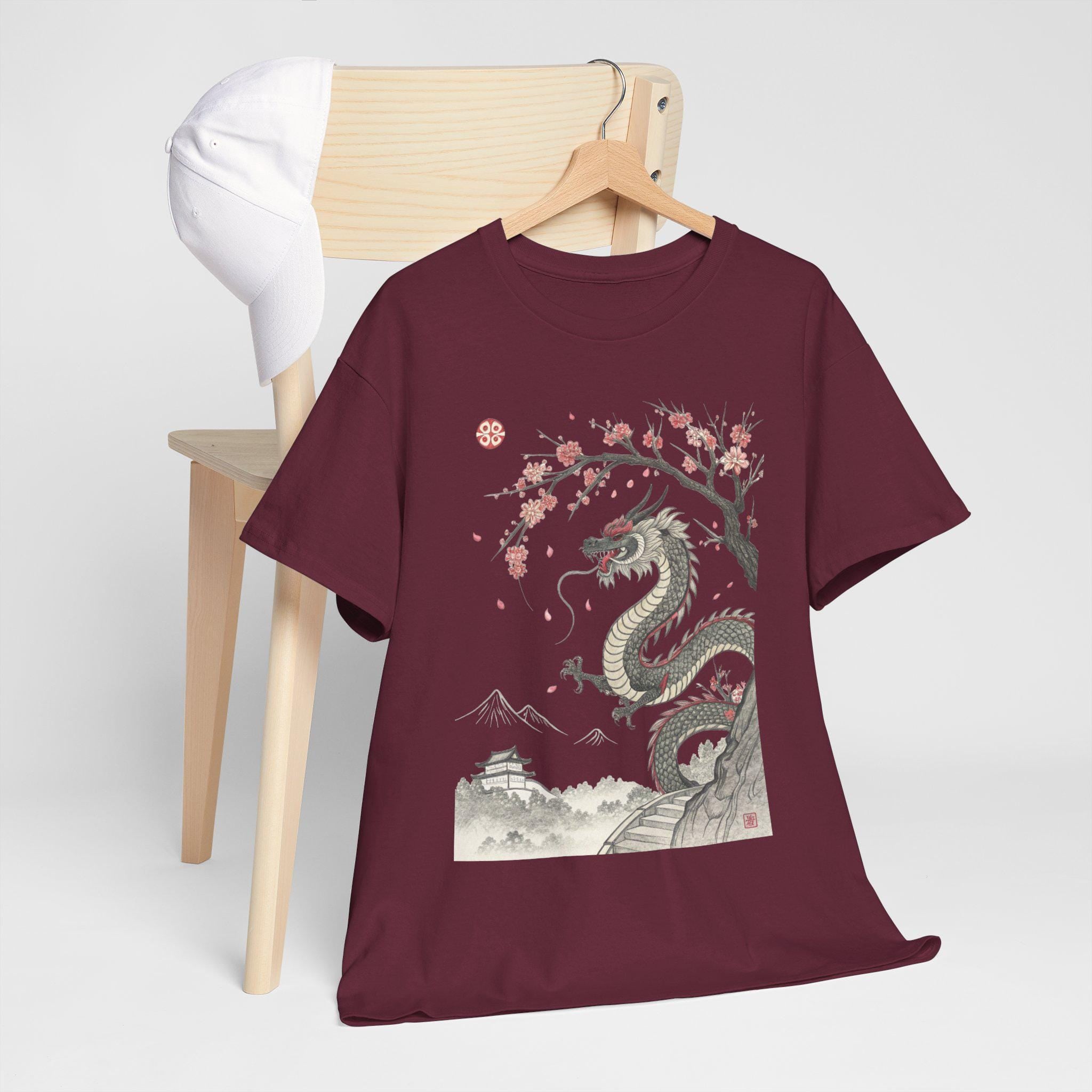 Vintage Japanese Dragon Graphic Tee: Retro Fantasy Shirt