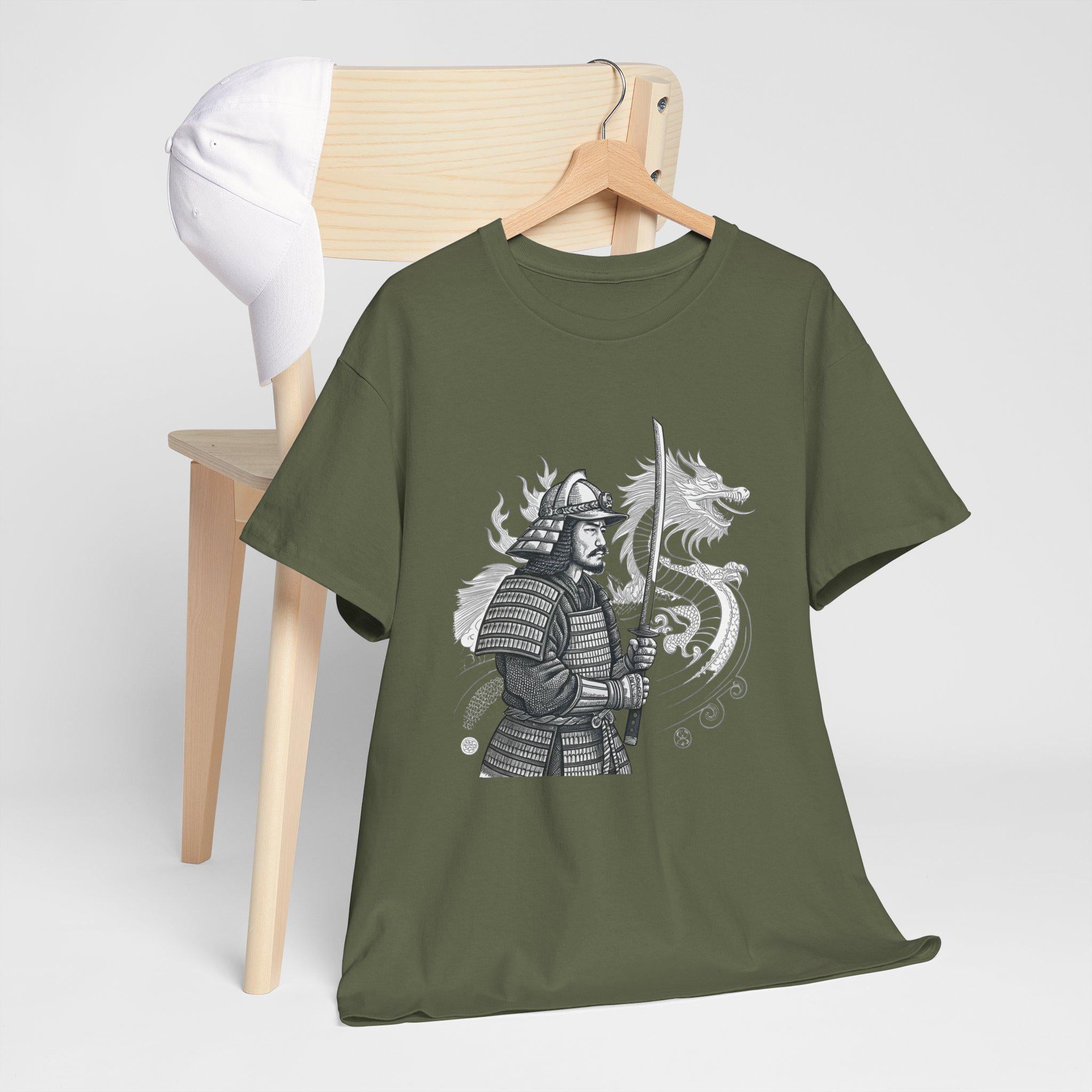 Samurai Dragon Graphic Tee: Hand-Drawn Japanese Warrior Shirt
