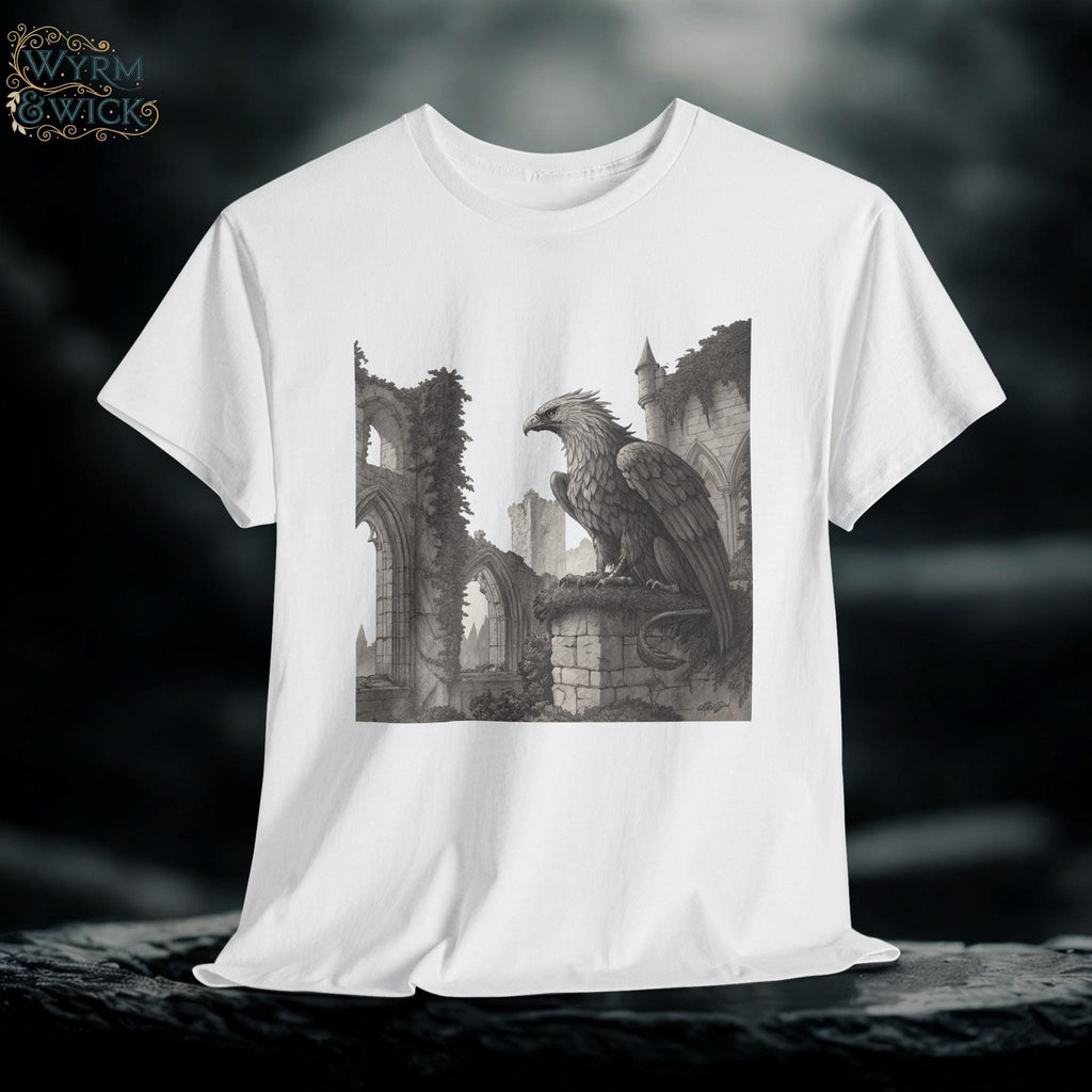 Griffin Gothic Ruins Tee: Medieval Fantasy Graphic Unisex Shirt