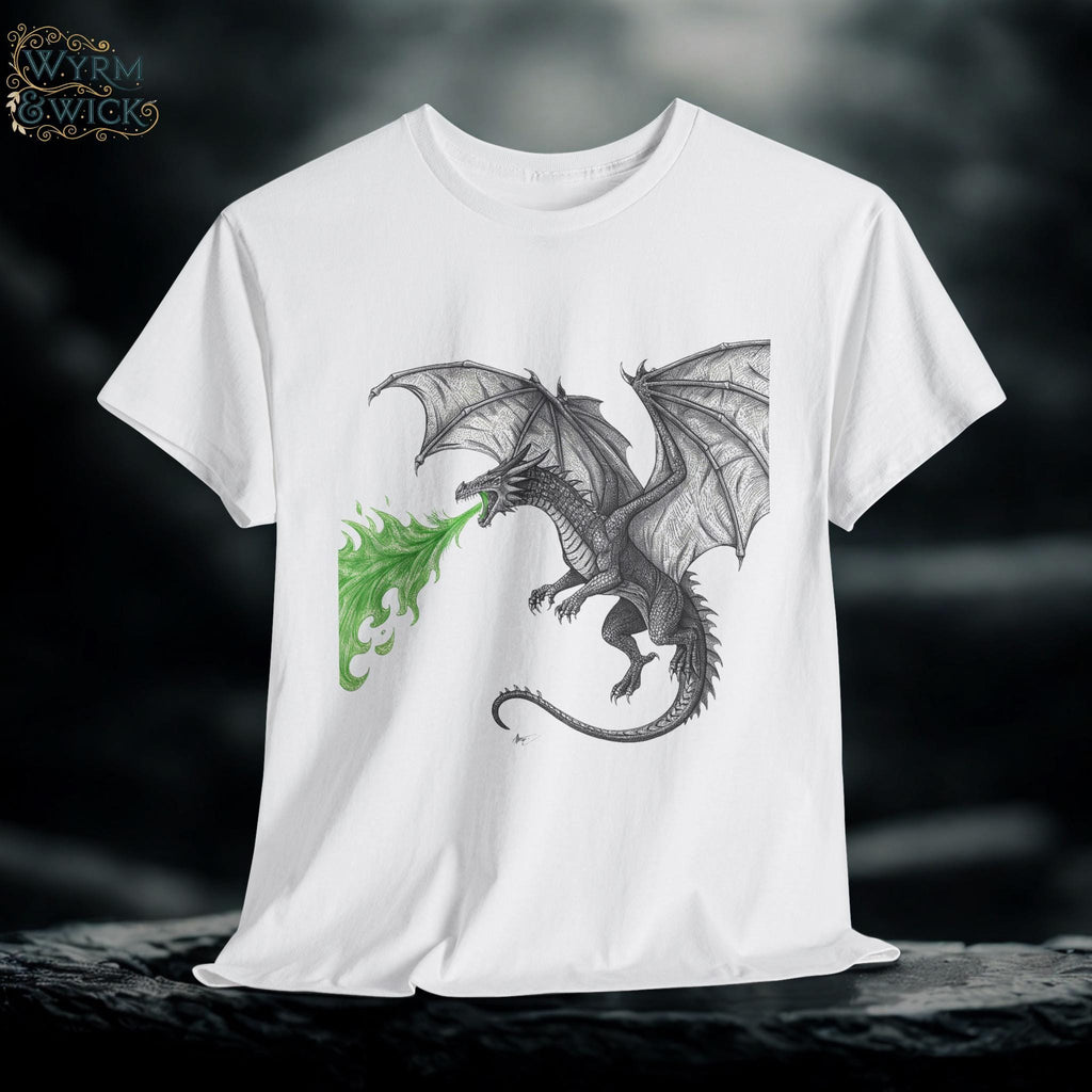 Dragon Breathing Fire Graphic Tee: Medieval Fantasy Unisex T-Shirt