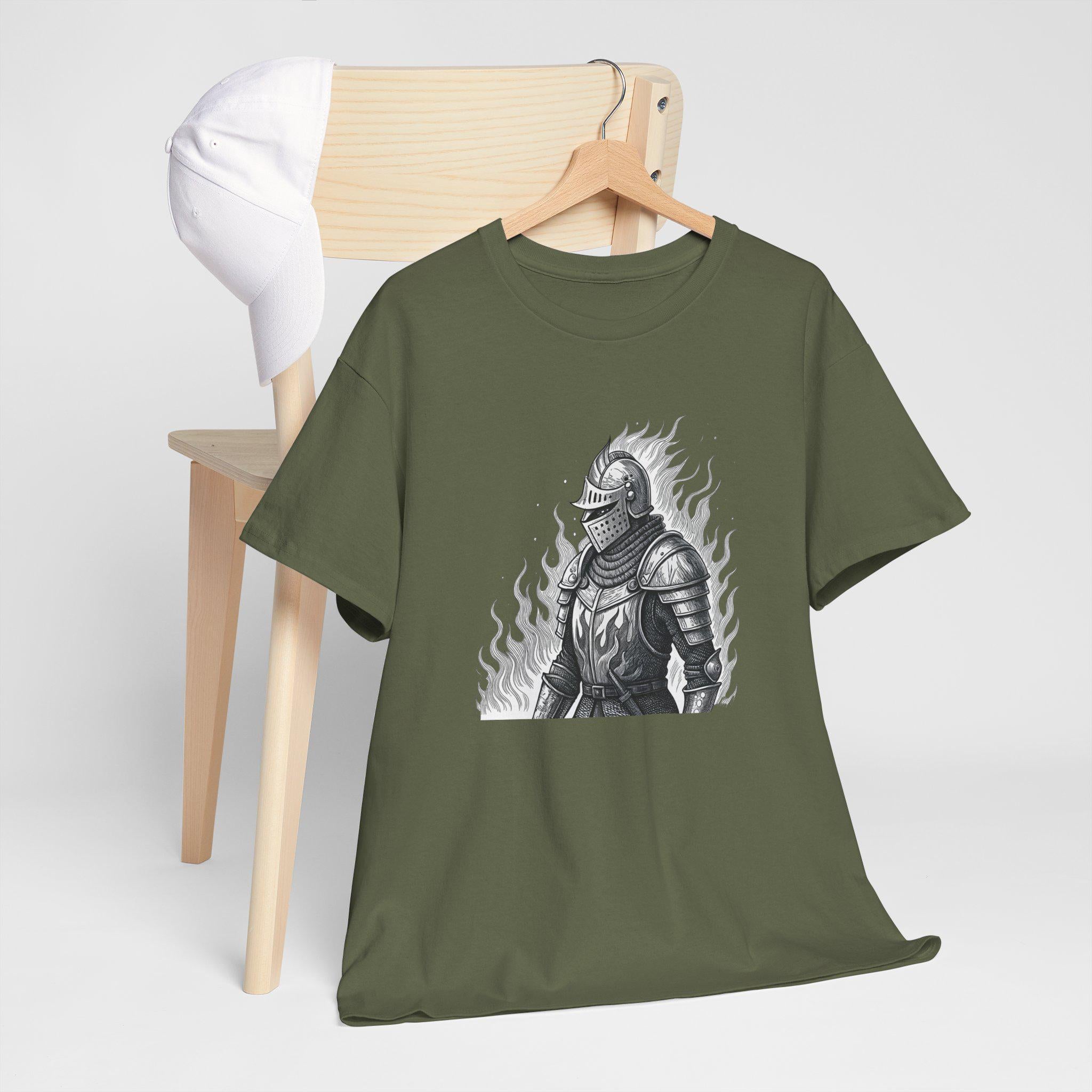 Flaming Knight Graphic Tee: Medieval Fantasy Unisex T-Shirt