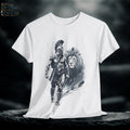 Spartan & Lion Tattoo Tee: Ethereal White Ink, Greek Mythology Shirt