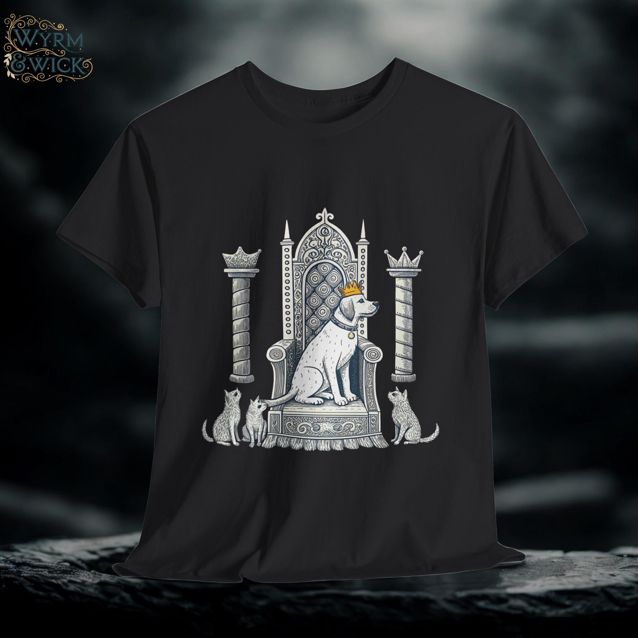 Medieval Dog King Graphic Tee: Fantasy Animal Kingdom Shirt