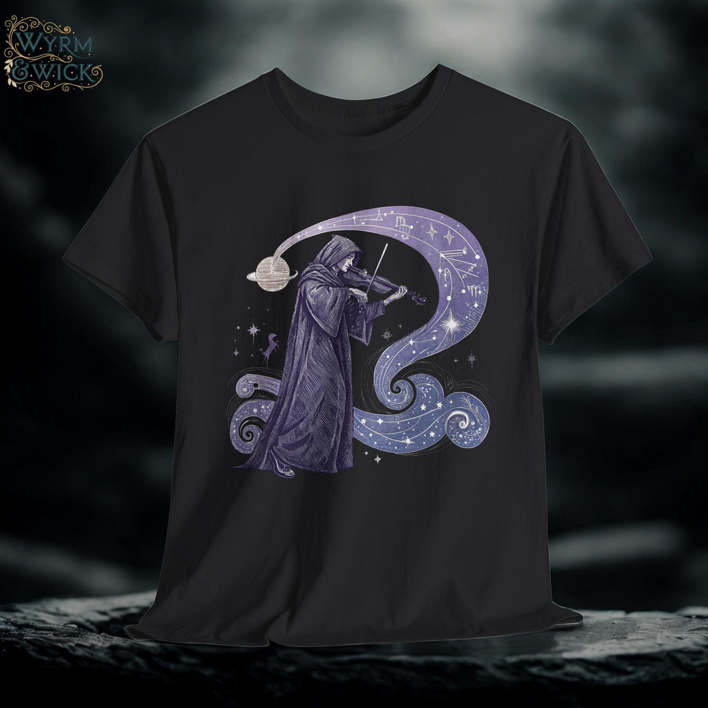 Mystical Violinist Graphic Tee: Star Symphony Unisex T-Shirt