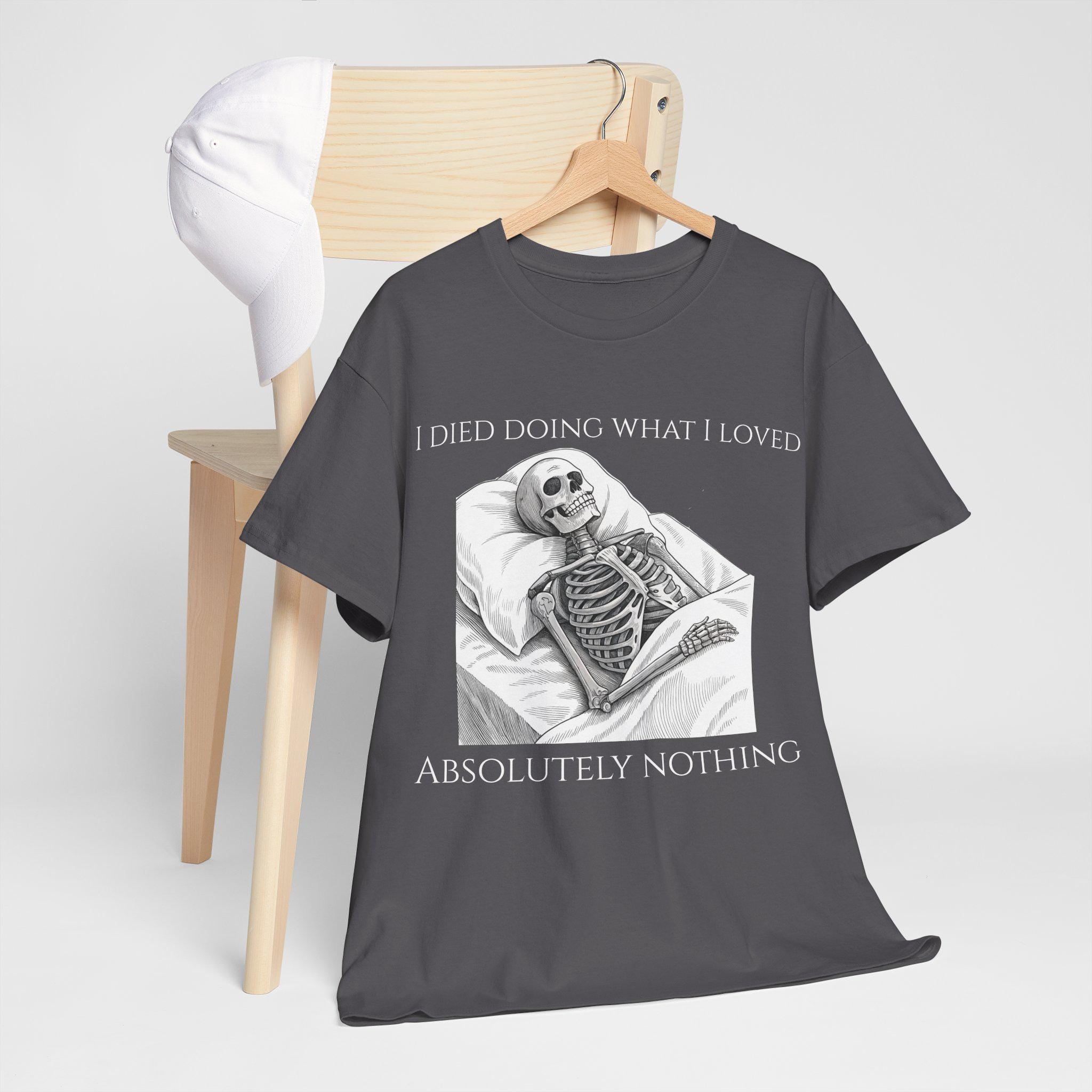 Funny Gothic Skeleton Graphic T-Shirt: Dark Humor Novelty Tee