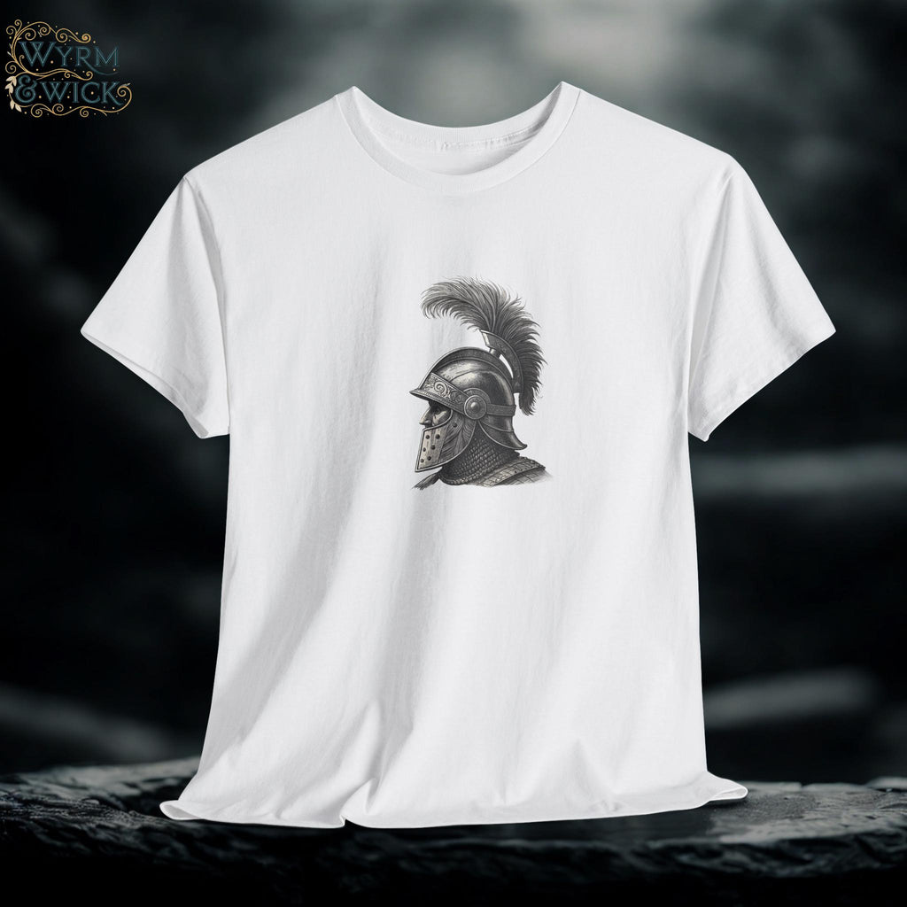 Knight's Plumed Helmet Graphic Tee: Medieval Warrior Cotton T-Shirt