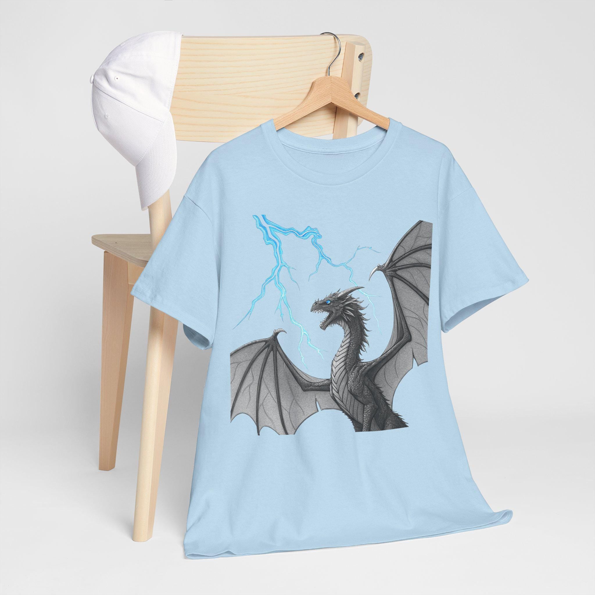 Dragon Lightning Graphic Tee: Hand-Drawn Fantasy Art, Unisex T-Shirt