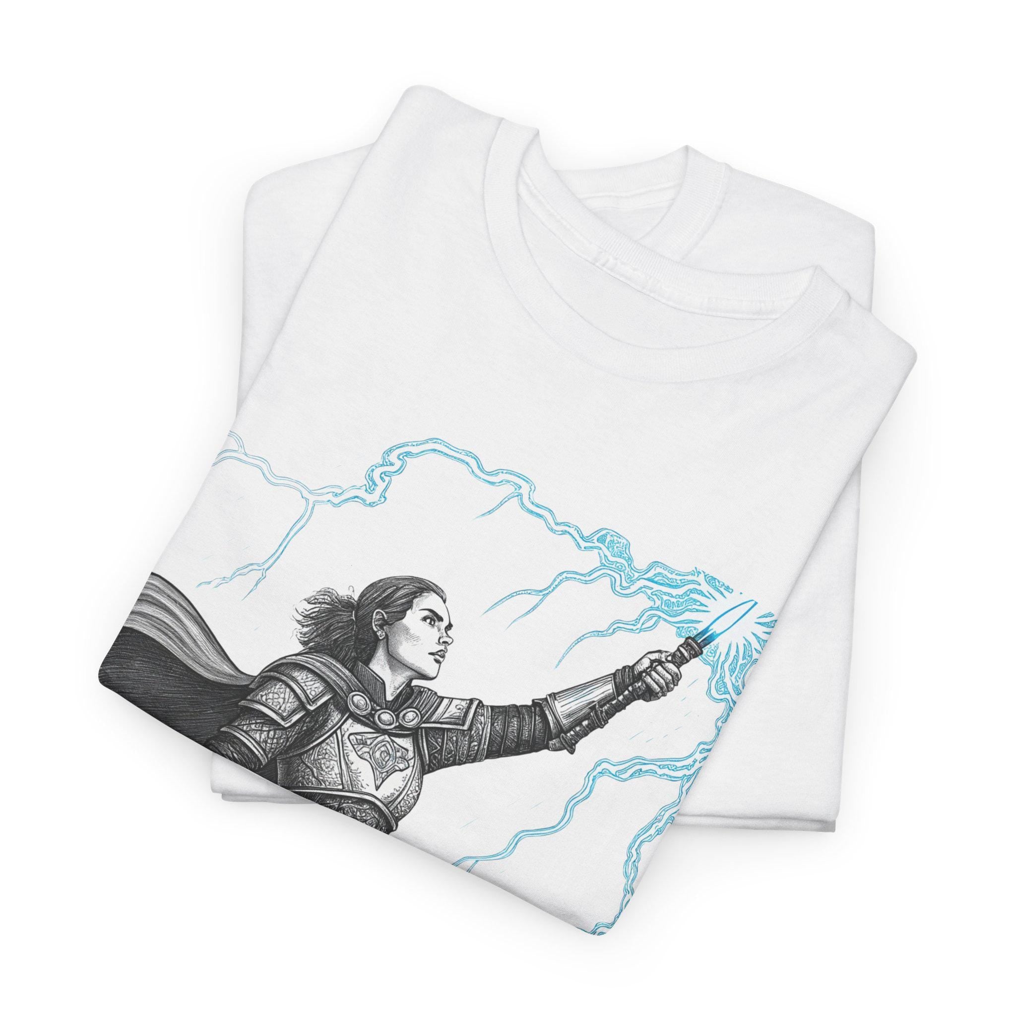 Electric Knight Mage Unisex Tee: Hand-Drawn Medieval Fantasy Graphic