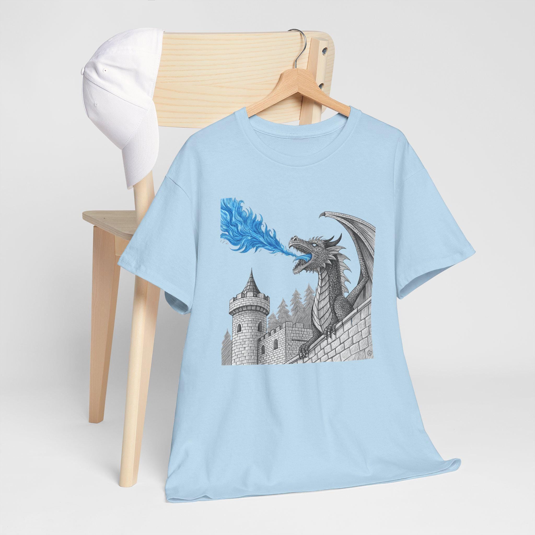 Blue Flame Dragon T-Shirt: Medieval Fantasy Graphic Tee