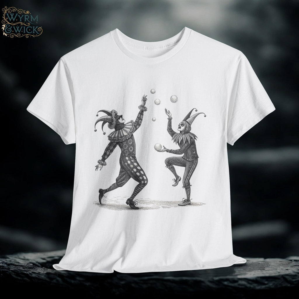 Juggling Jesters Gothic Tee: Medieval Castlecore Graphic T-Shirt