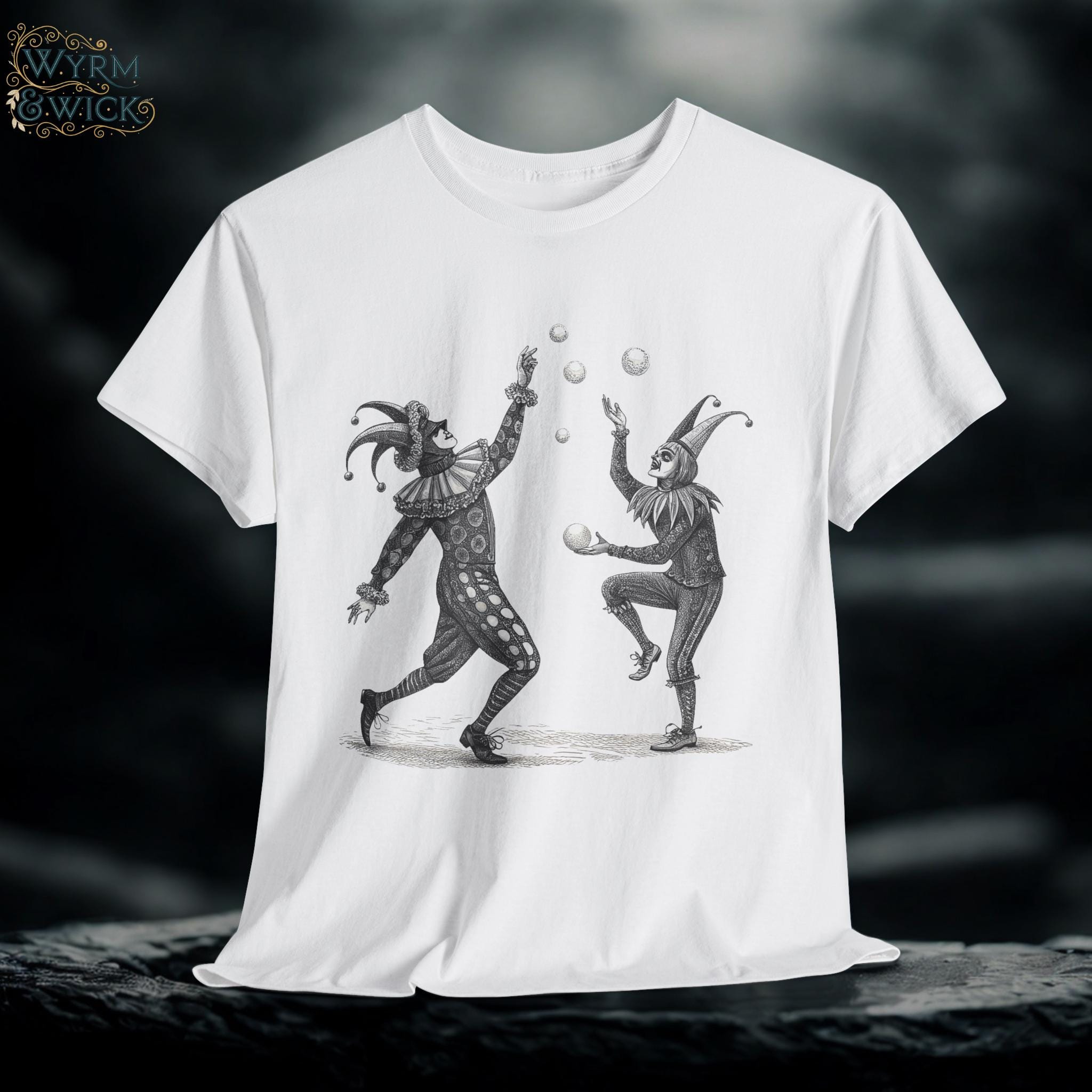 Juggling Jesters Gothic Tee: Medieval Castlecore Graphic T-Shirt
