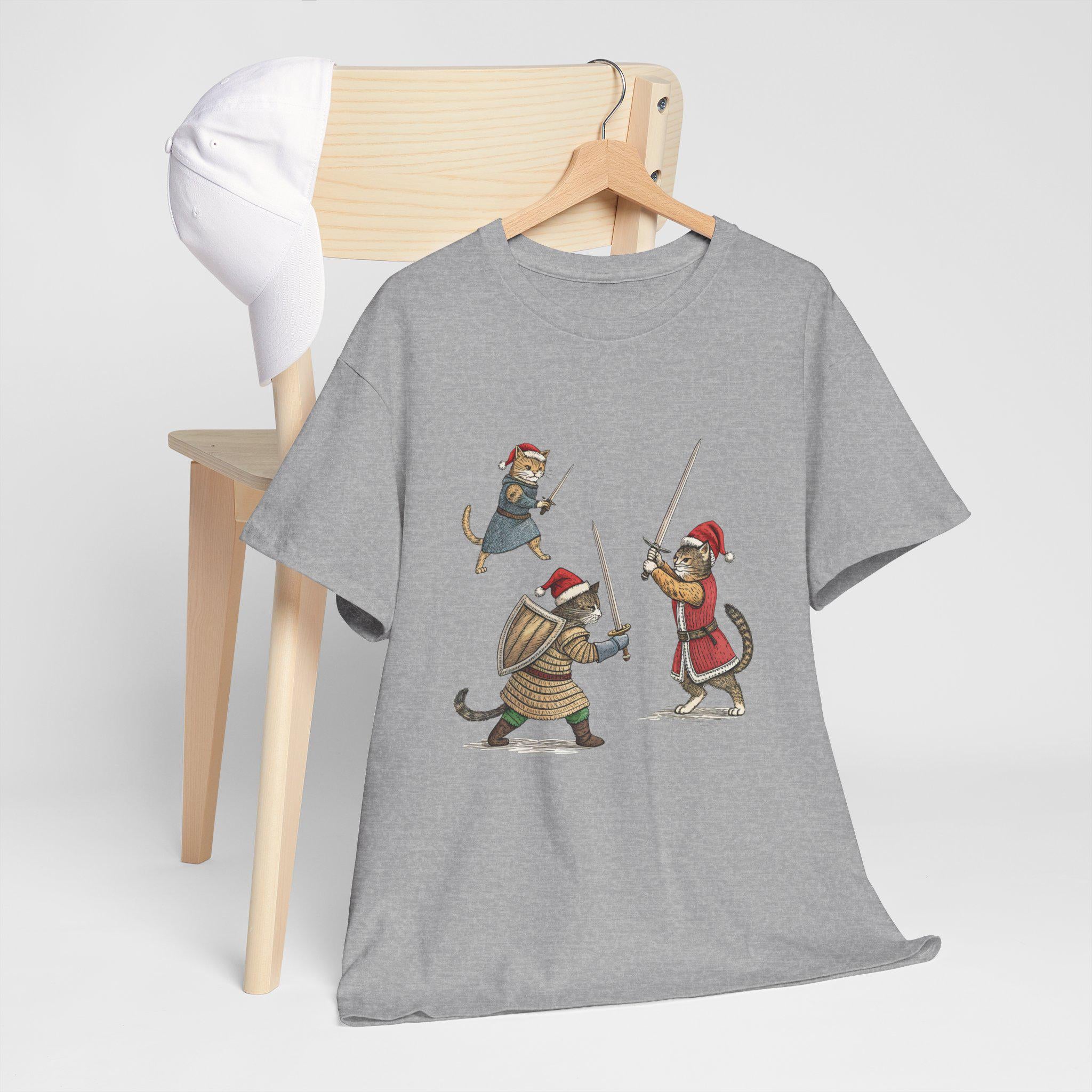 Christmas Medieval Cats Graphic Tee, Holiday Feline Shirt