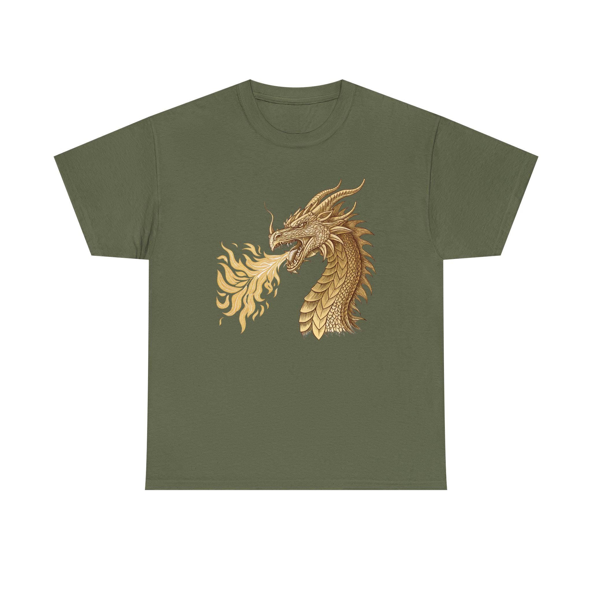 Golden Dragon Head Graphic Tee: Medieval Gothic Fantasy Shirt