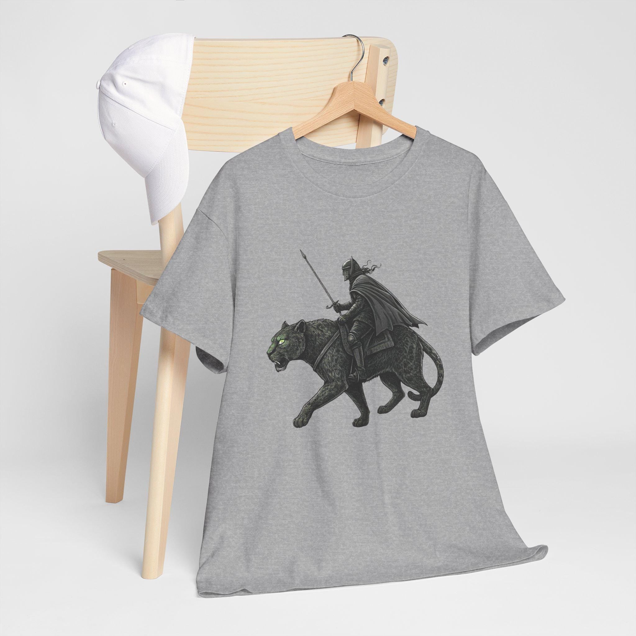 Black Panther Knight T-Shirt: Hand-Drawn Medieval Fantasy Graphic Tee