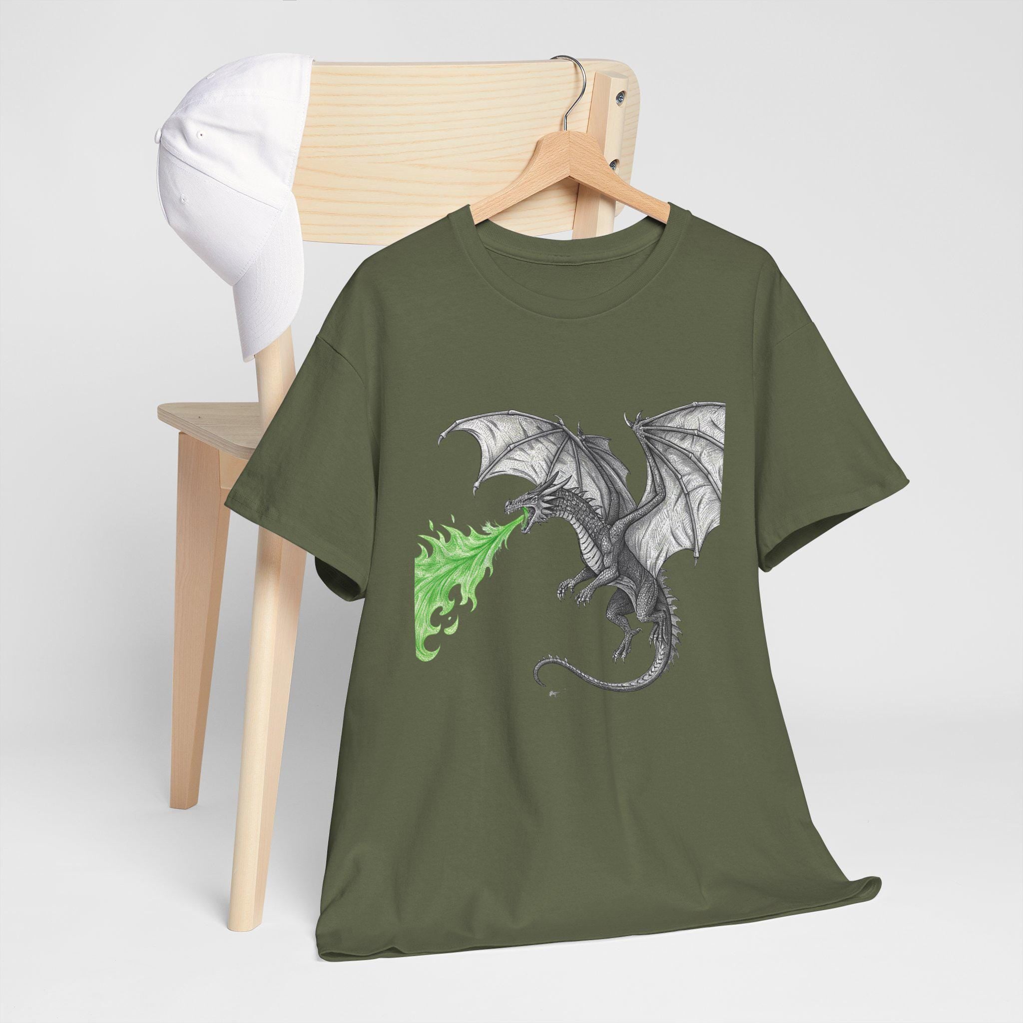 Dragon Breathing Fire Graphic Tee: Medieval Fantasy Unisex T-Shirt